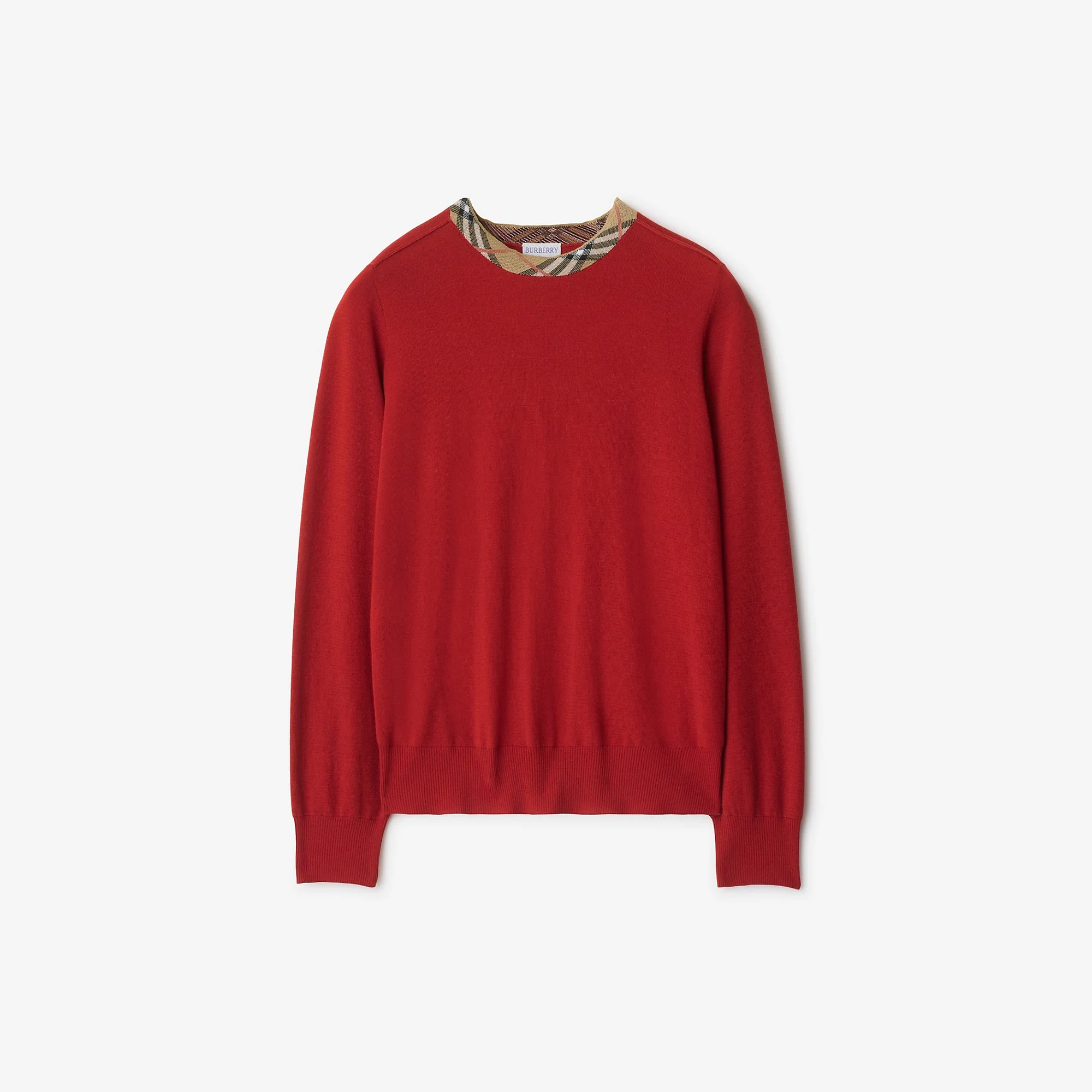 Check Trim Wool Sweater - 1