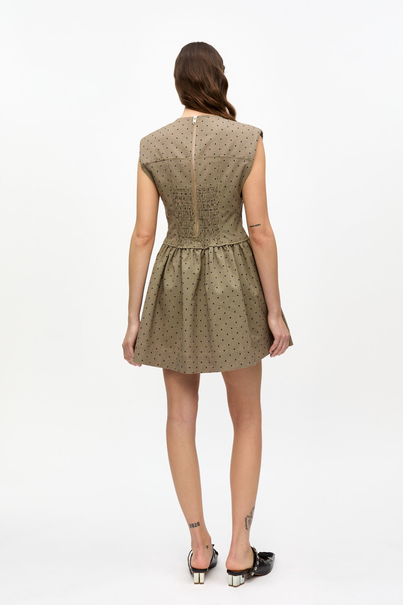 BROWN FLOCK SUITING CORSET MINI DRESS - 3