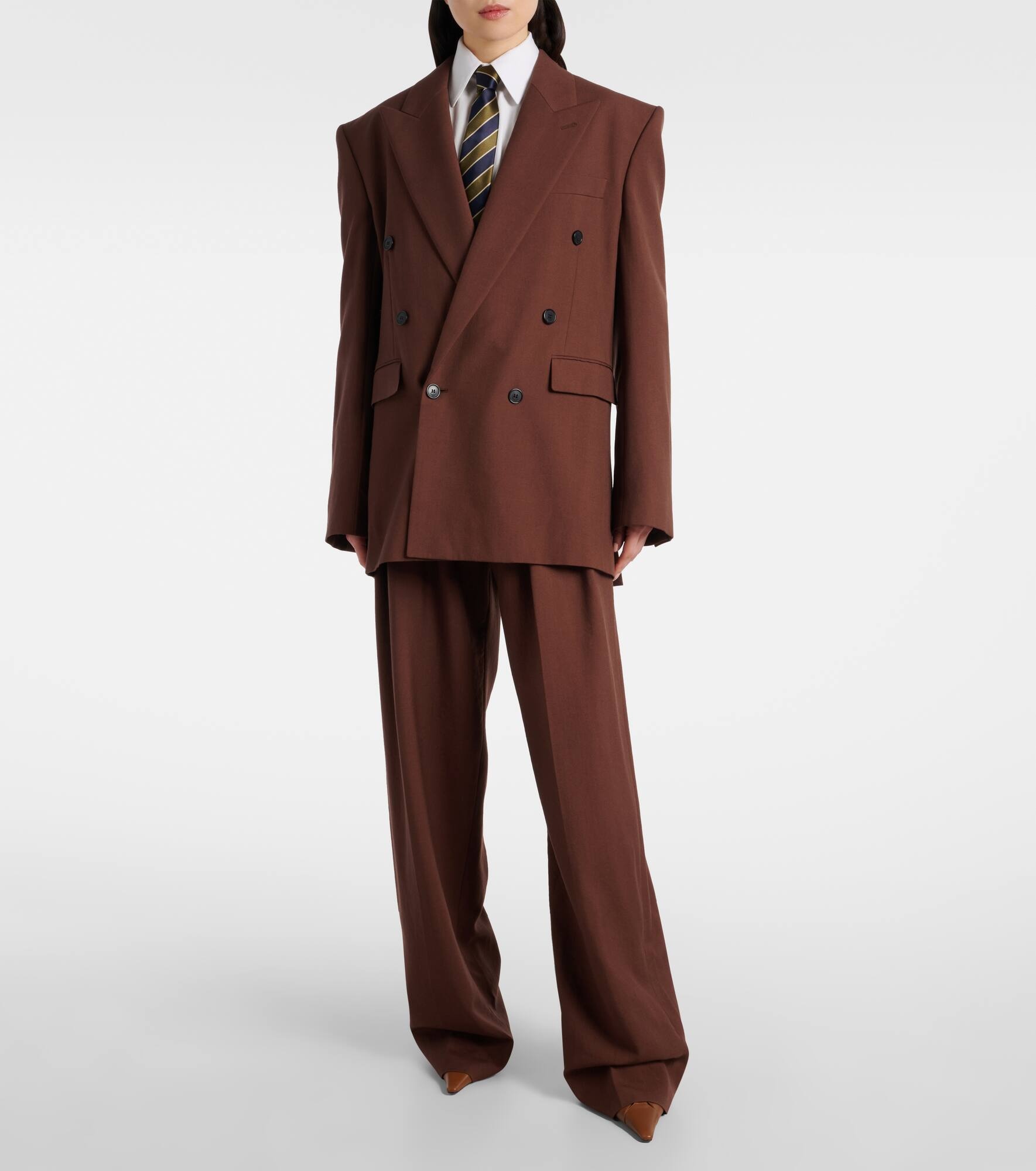 Double-breasted wool gabardine blazer - 6