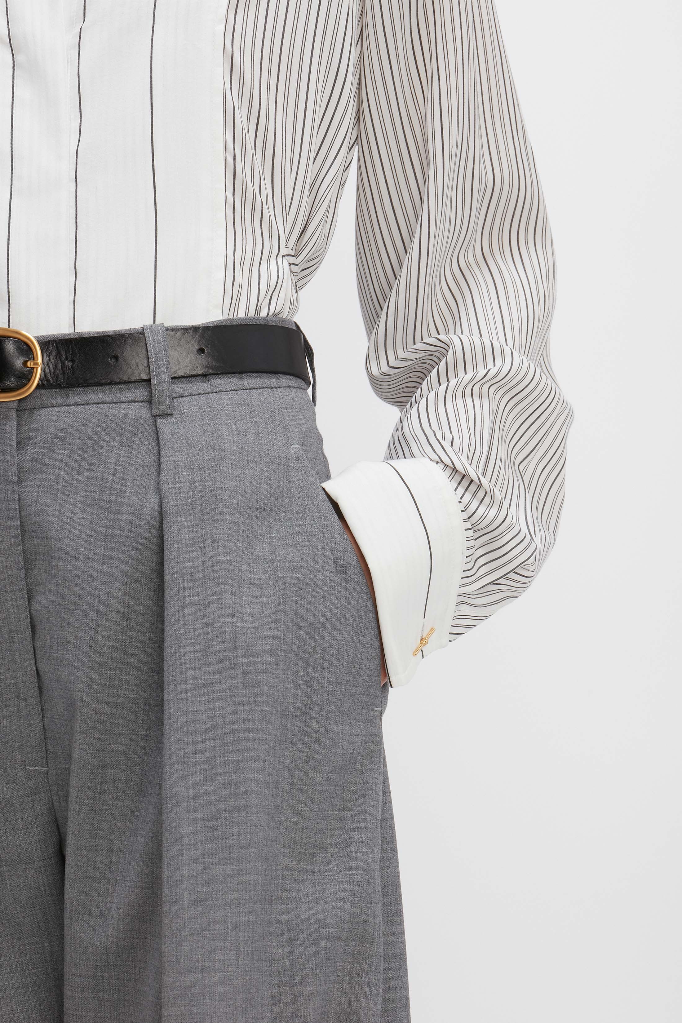 Wide Leg Pleated Trouser in Grey Melange - 6
