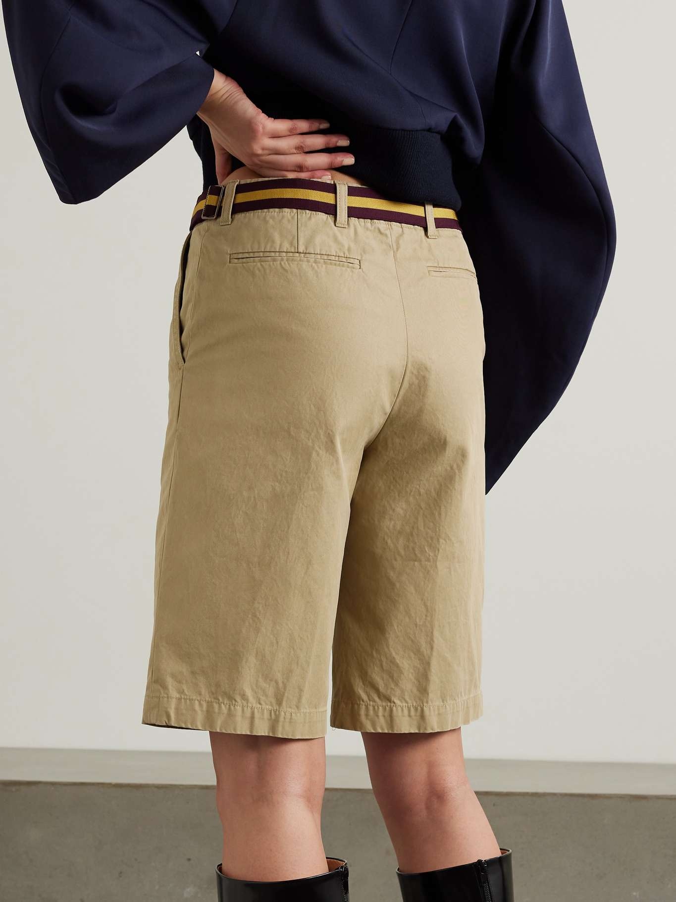 Belted cotton-twill shorts - 4