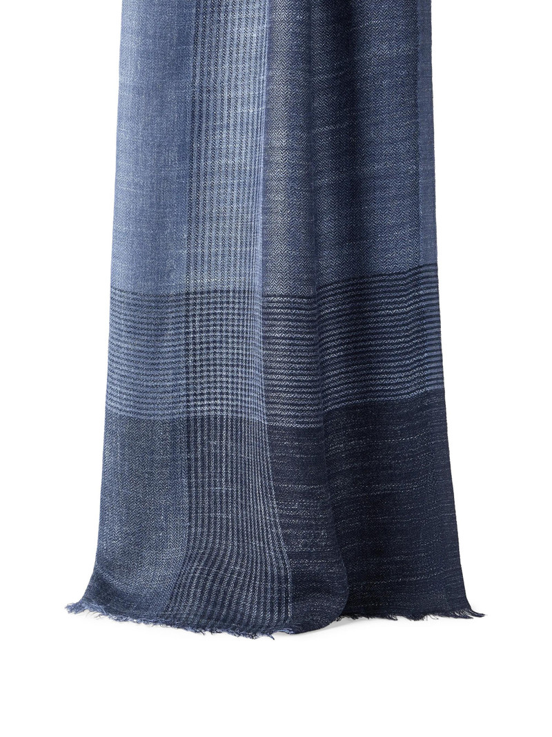 Men's Silk and Linen Chevron Scarf with Stripes - Denim 1