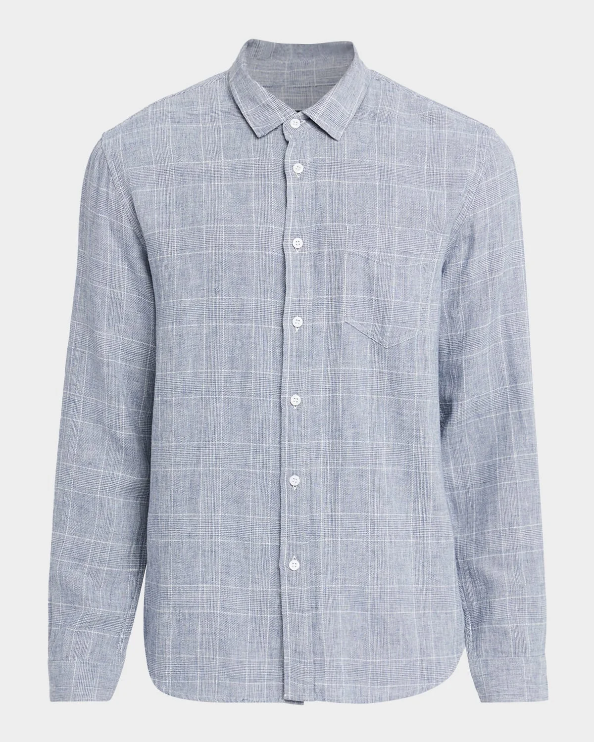 Men's Linen and Cotton Windowpane Plaid Button-Down Shirt - 1