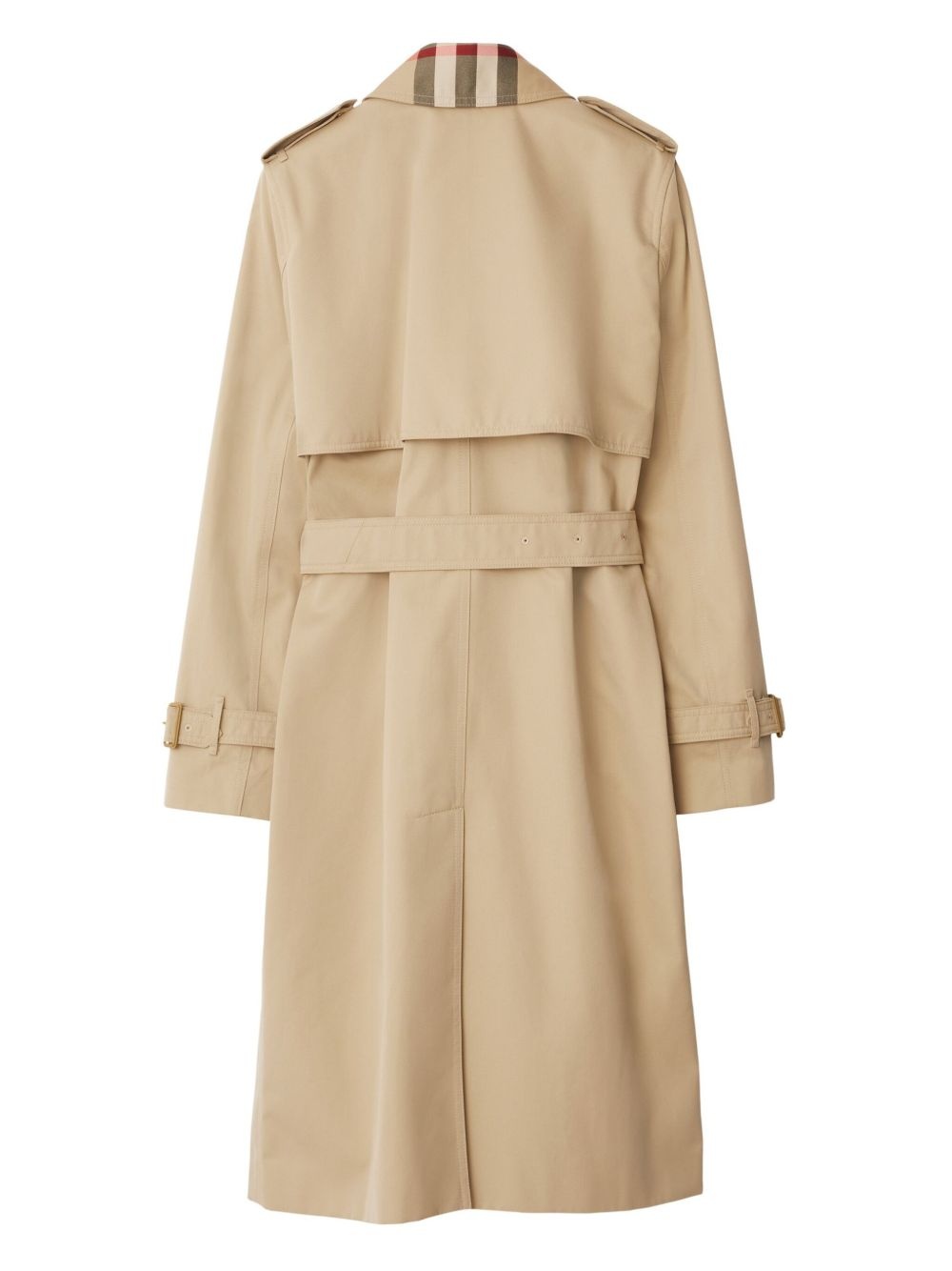 plaid-collar gabardine trench coat - 6