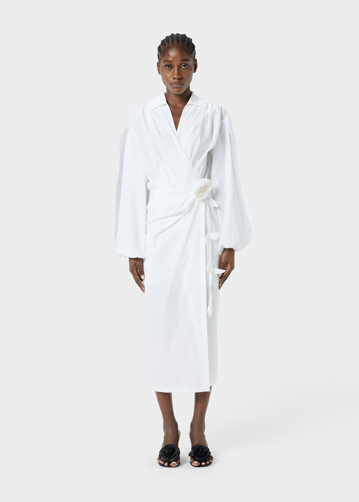 POPLIN MIDI DRESS WITH ROSE DECORATION - 3