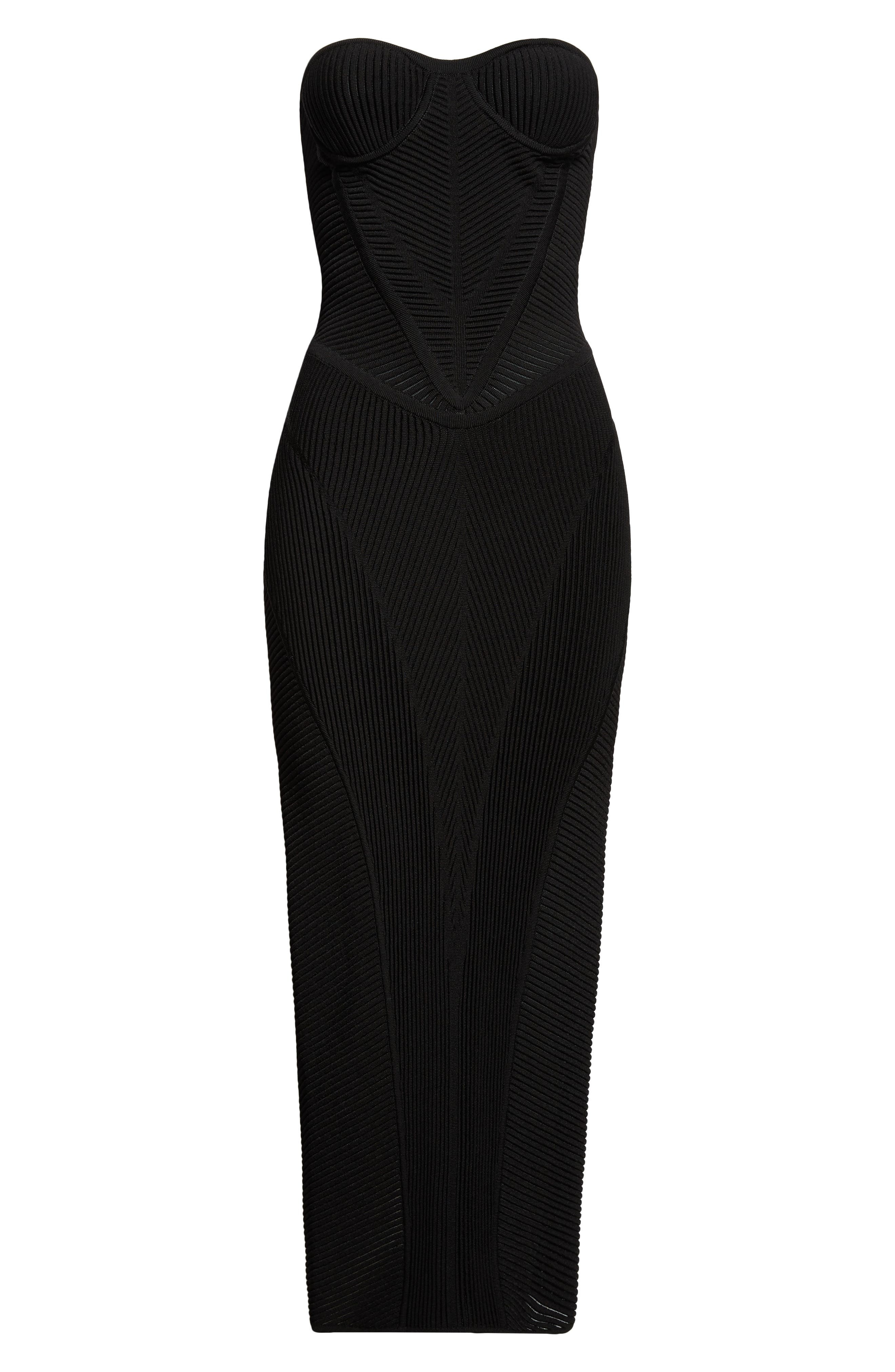 Balmain Strapless Knit Body-Con Bustier Dress in 0Pa Black at Nordstrom - 5
