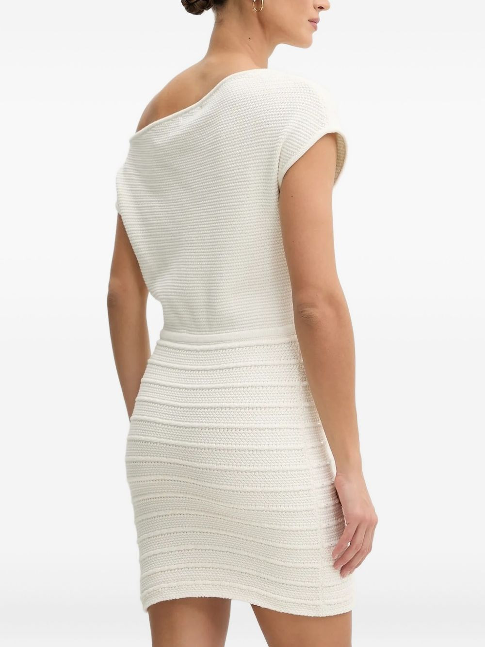 asymmetric-neck ribbed mini dress - 3
