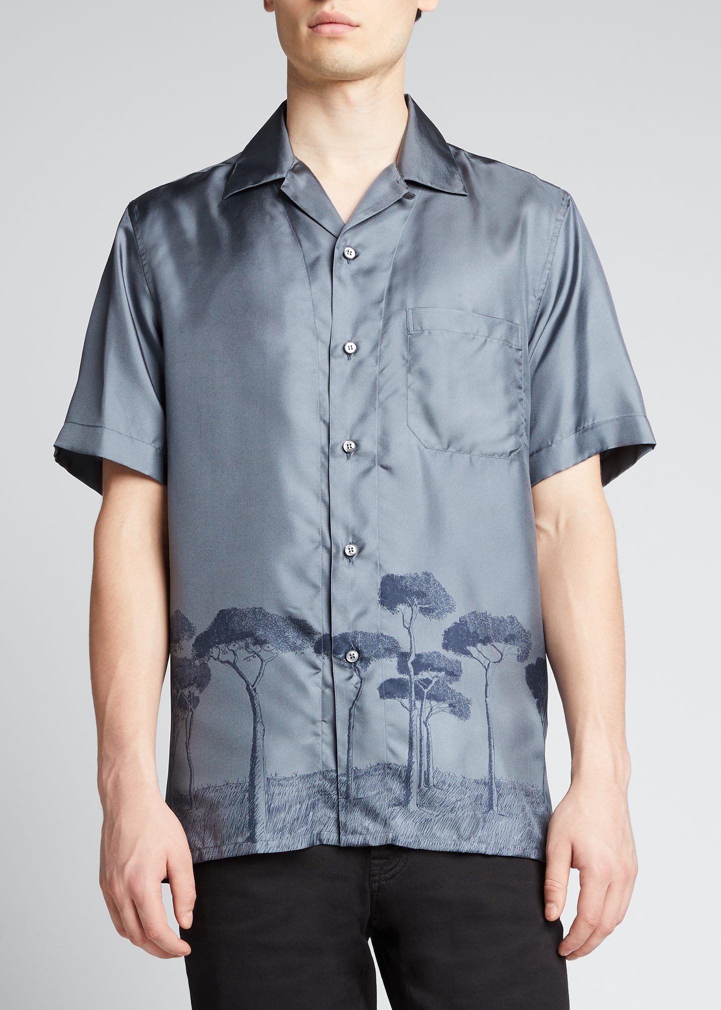 Men's Roman Tree-Print Silk Camp Shirt - 4