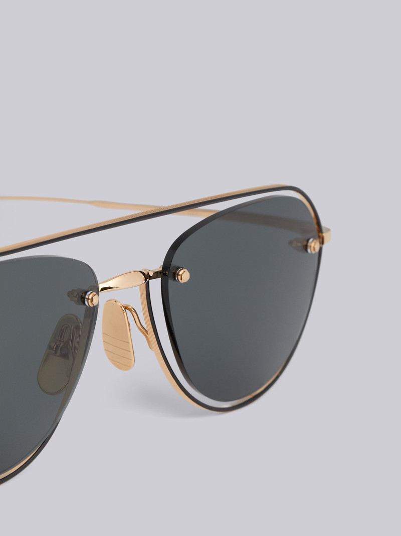 Thom Browne TB112 - White Gold Black Enamel Aviator Sunglasses outlook