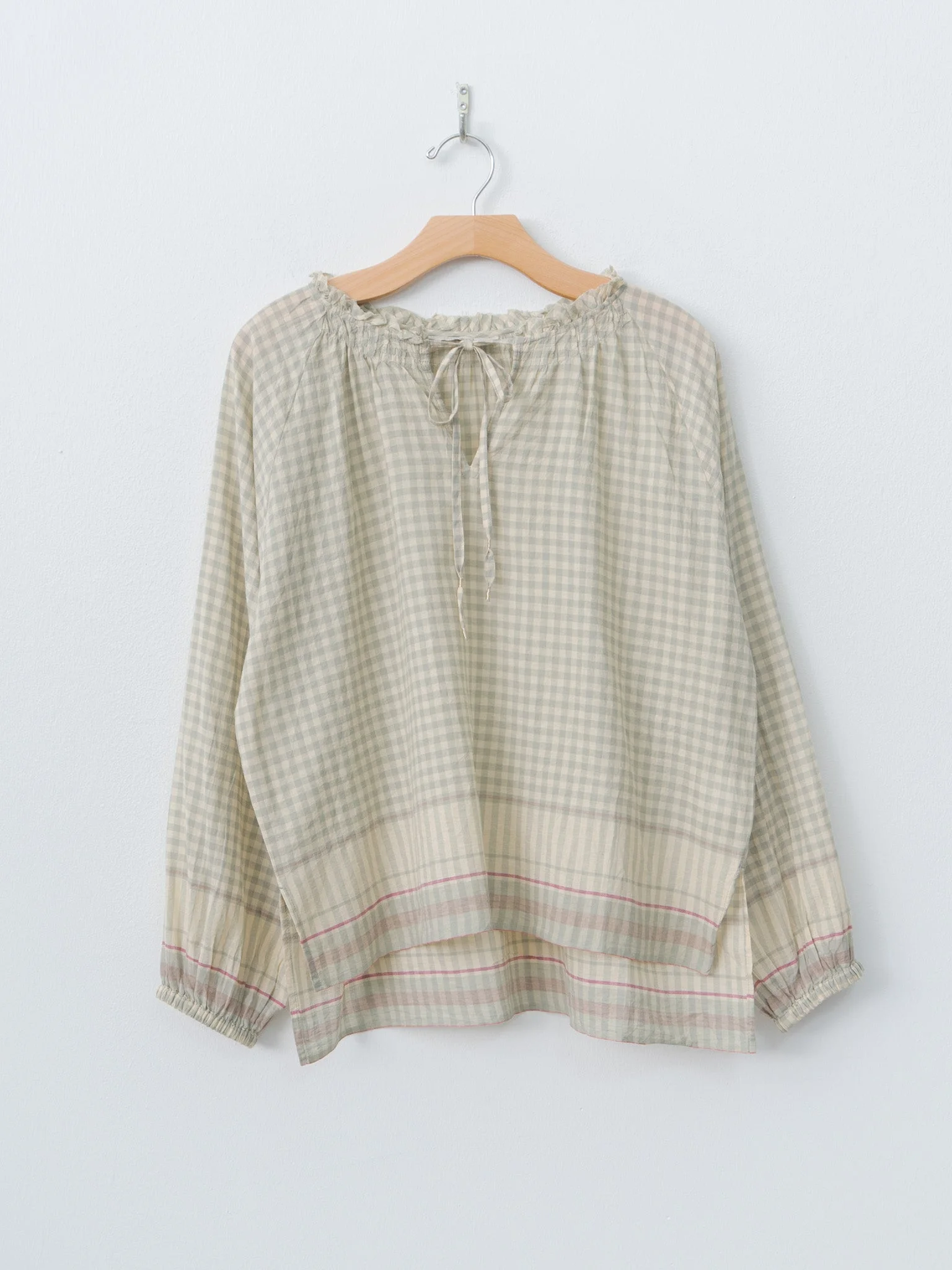 Gingham Check India Khadi Cotton Shirt - Khaki - 1