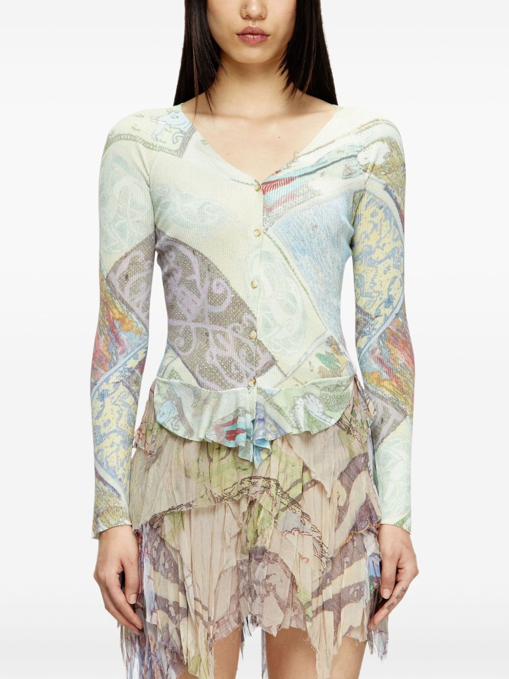 printed cropped cardigan - 4