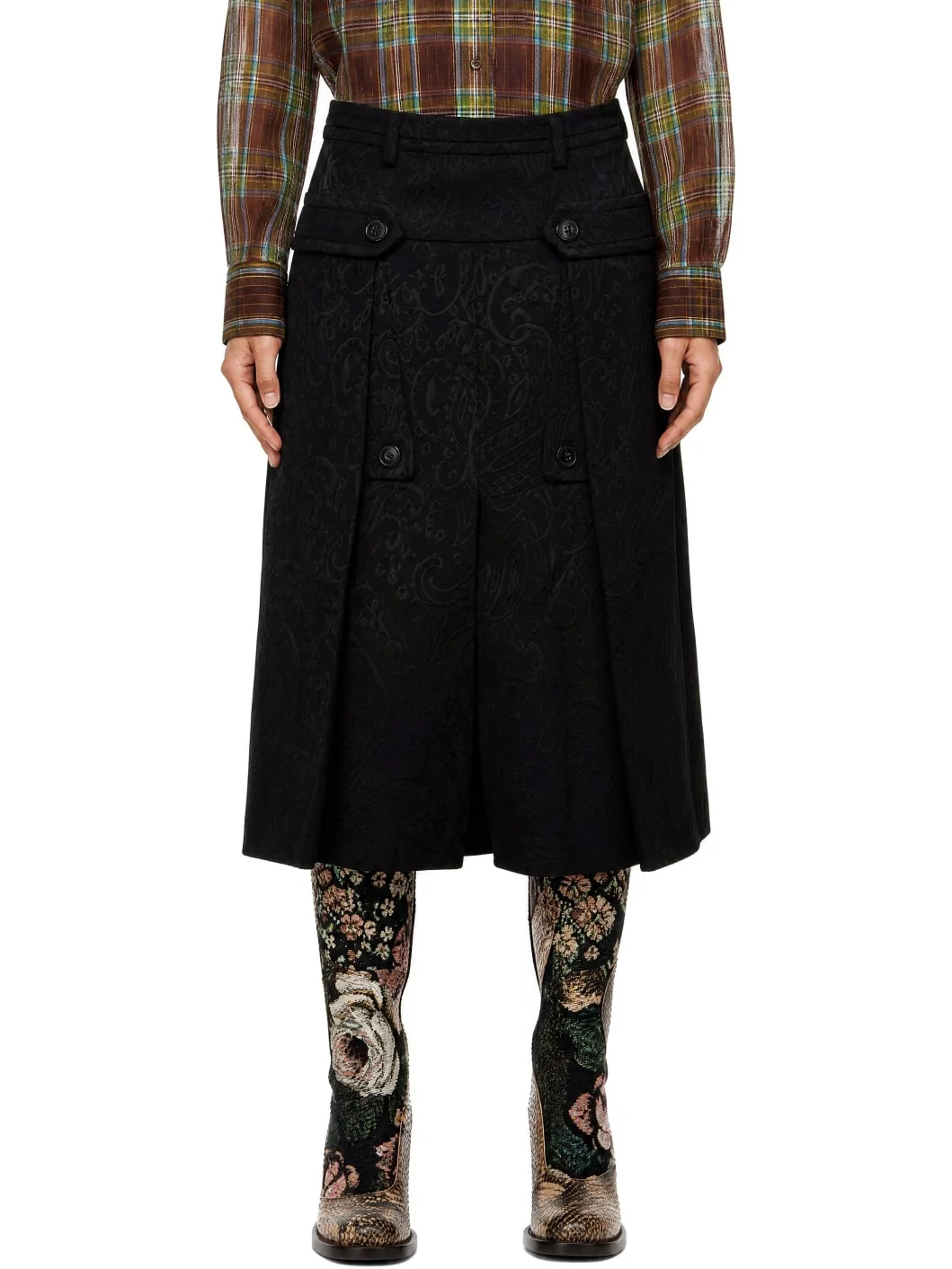 Black Paisley Jacquard Midi Skirt - 1