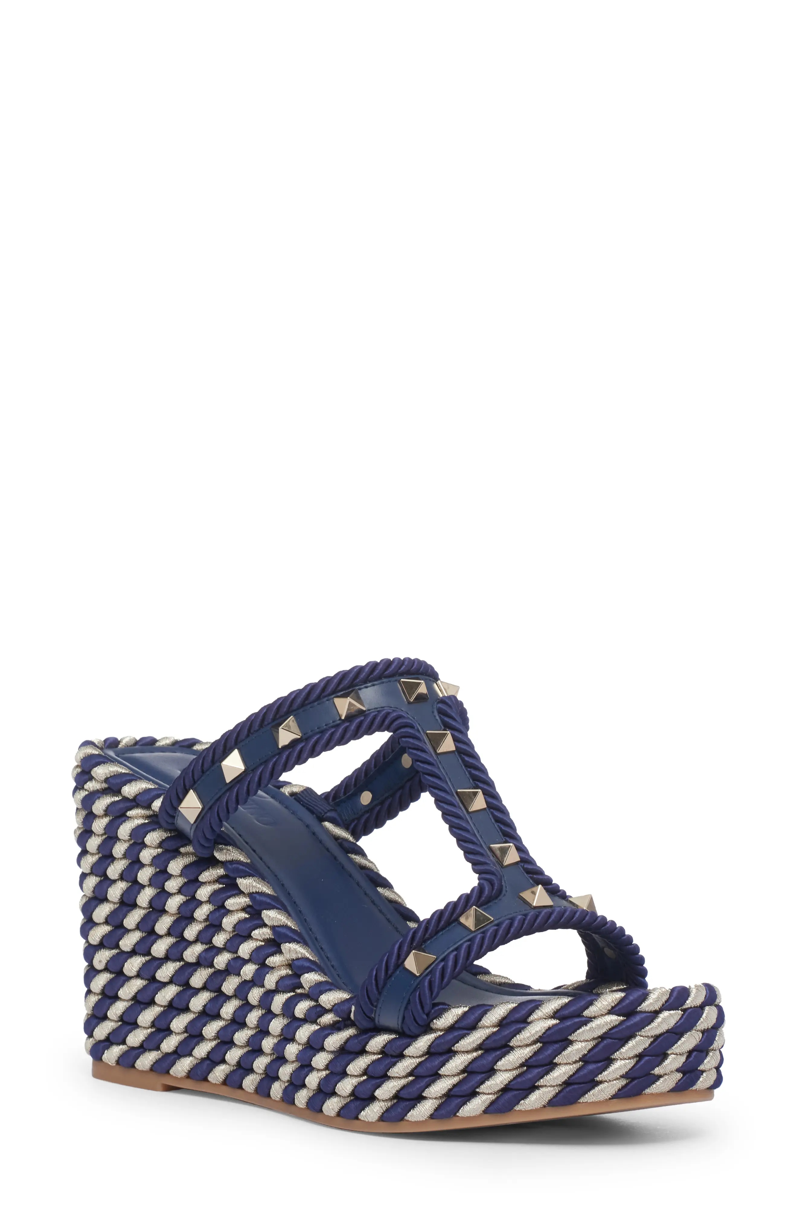 Rockstud Wedge Espadrille Sandal in Blue/White - 1