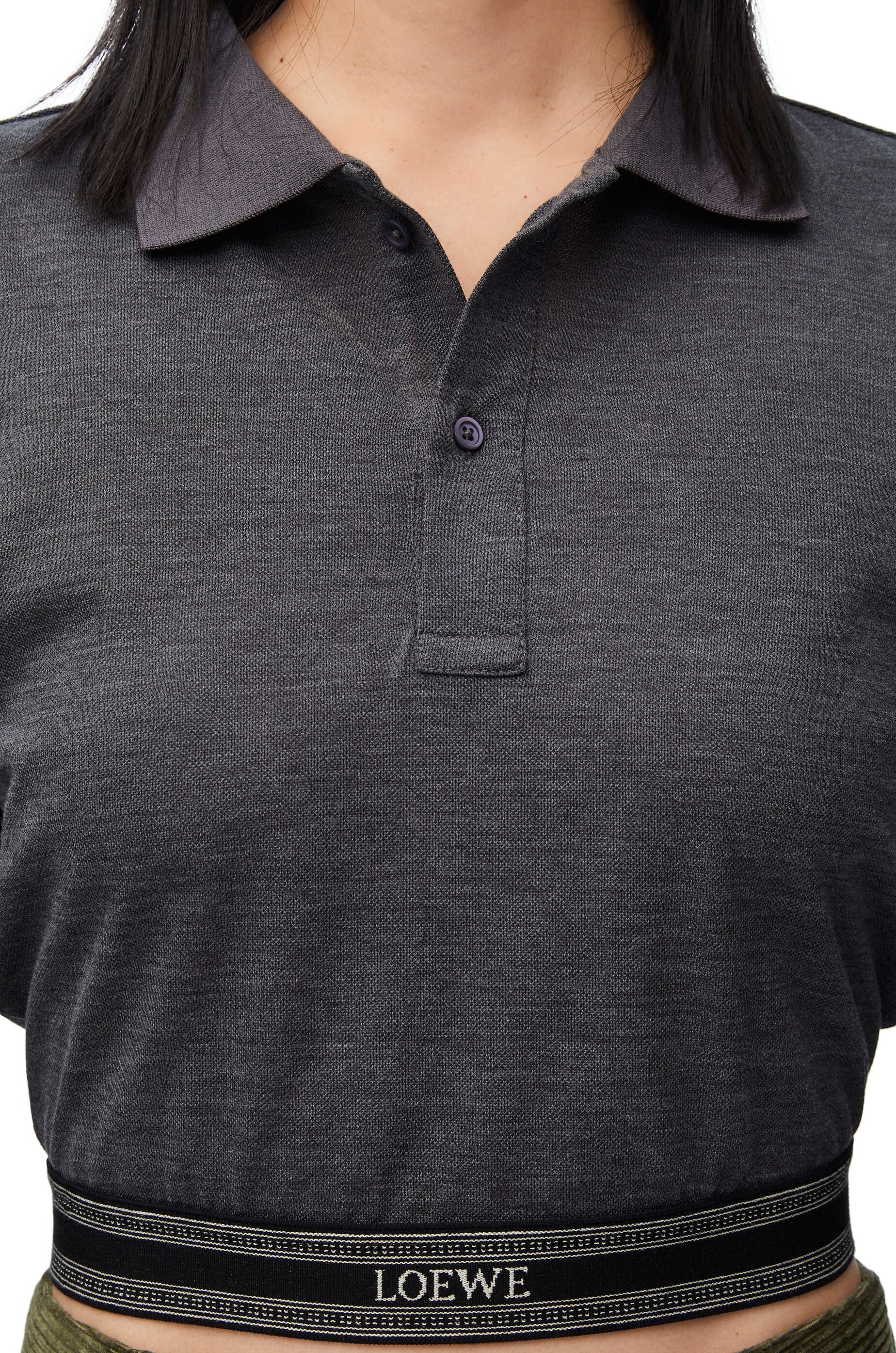 Loewe Long sleeve cropped polo in silk and cotton | REVERSIBLE
