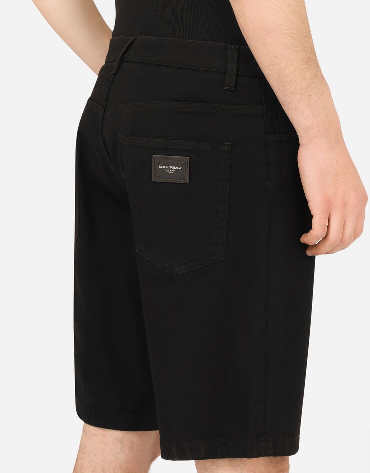 Black stretch denim shorts - 5