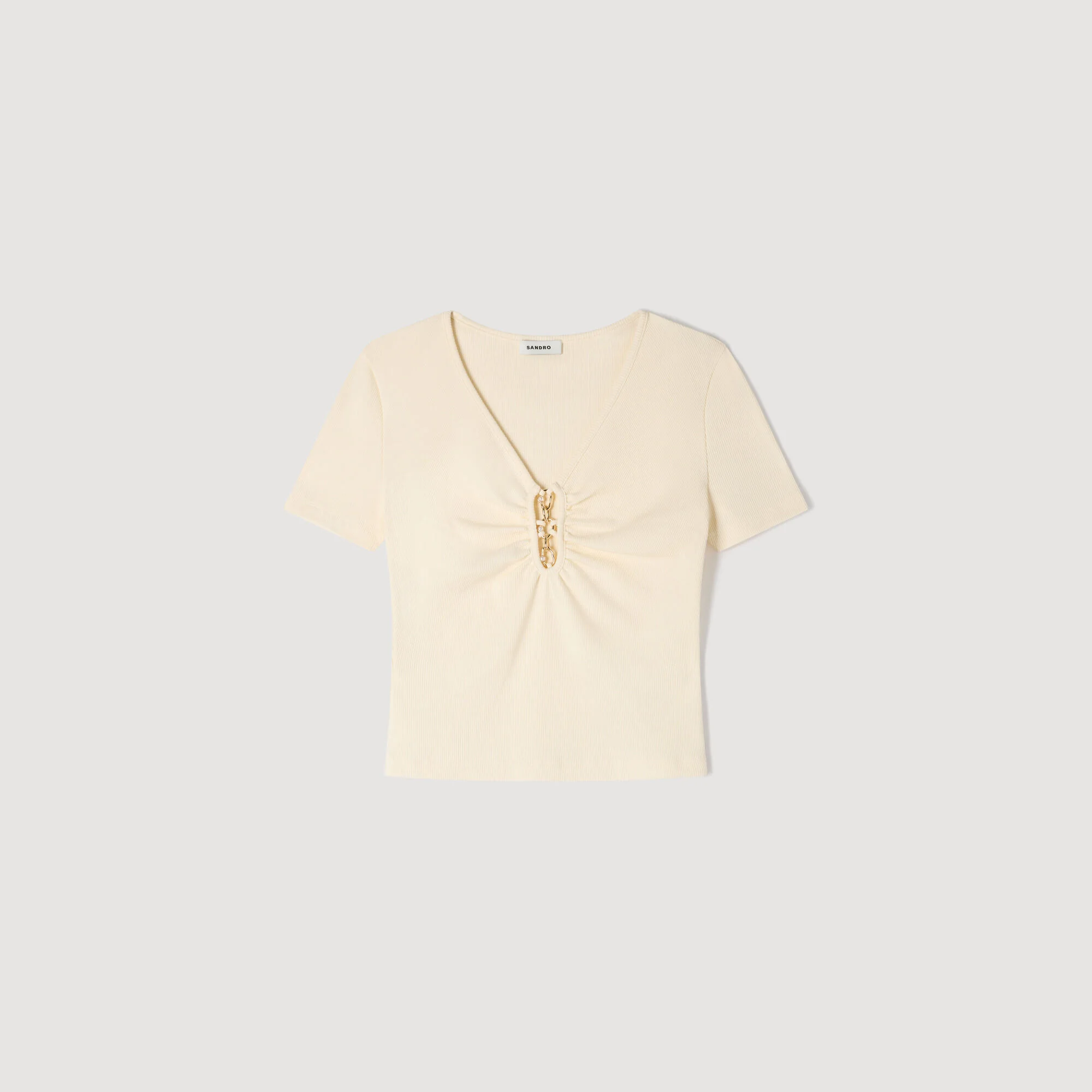 JEWELLED CROPPED COTTON T-SHIRT - 1