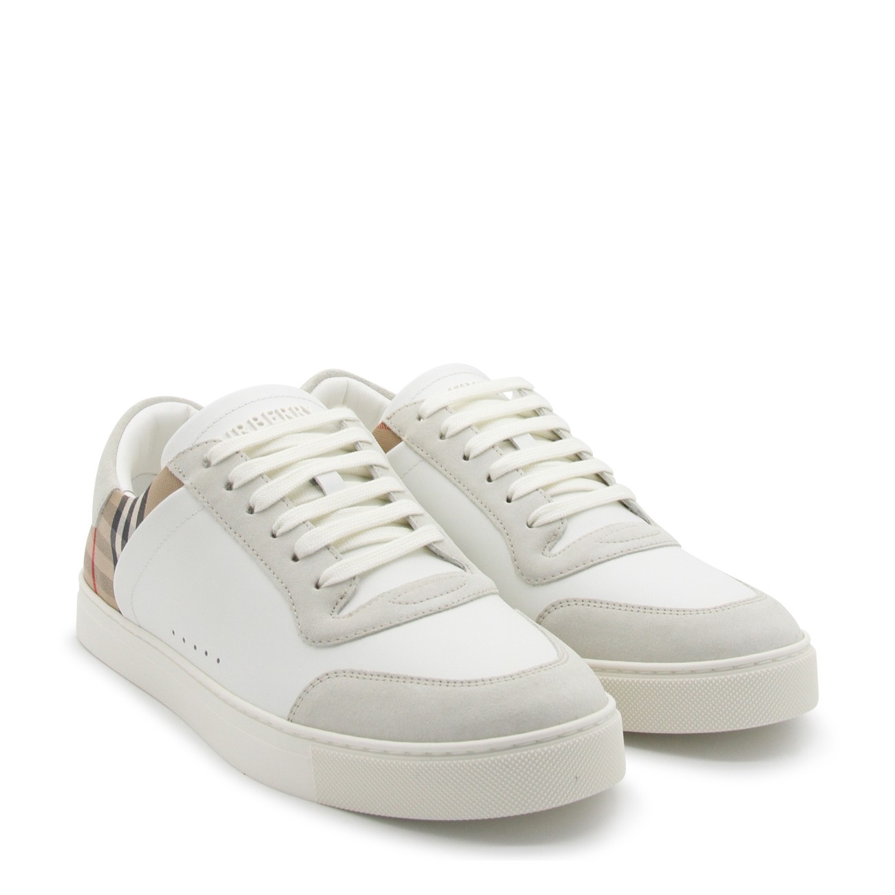 white and archive beige canvas and leather sneakers - 2