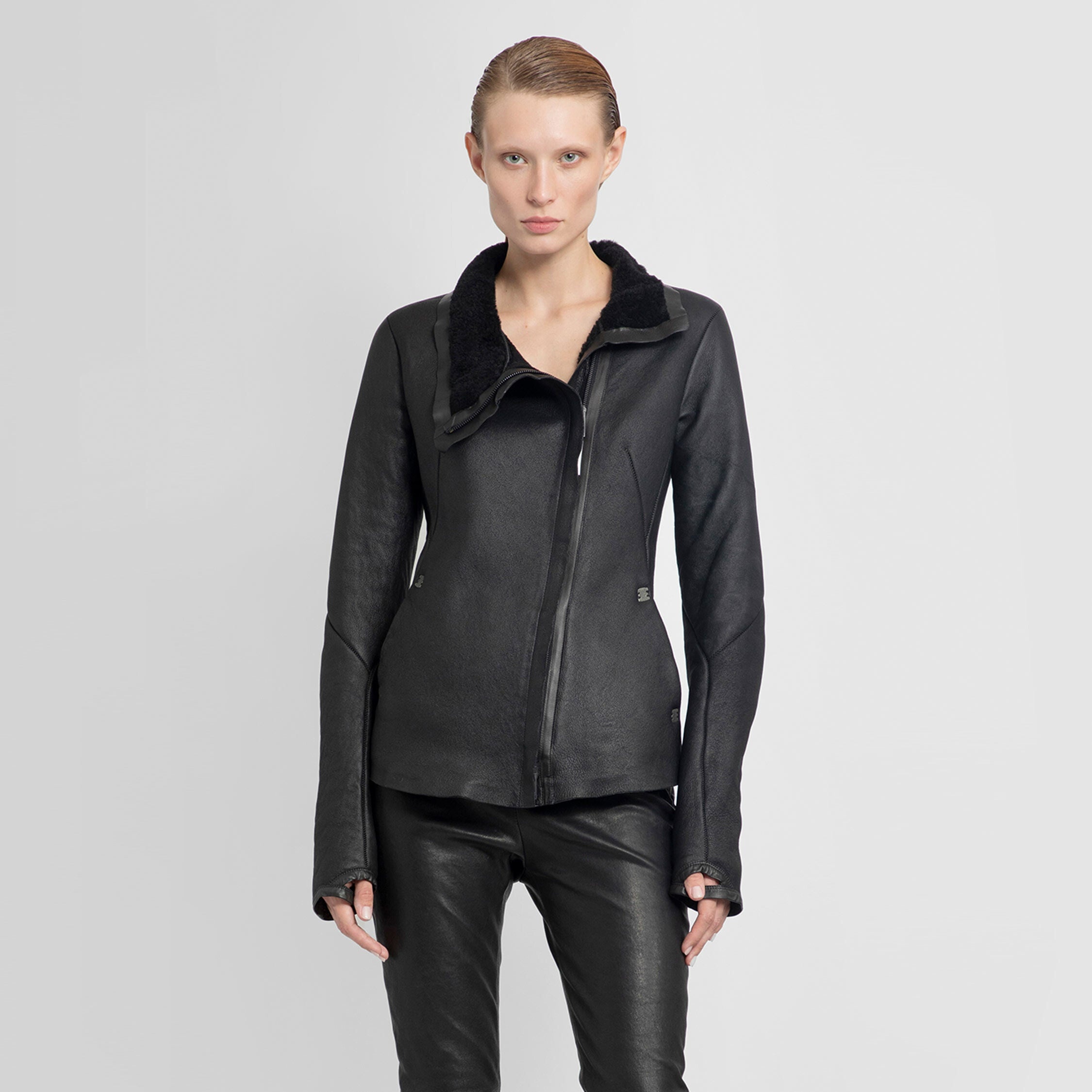 ISAAC SELLAM WOMAN BLACK LEATHER JACKETS - 6