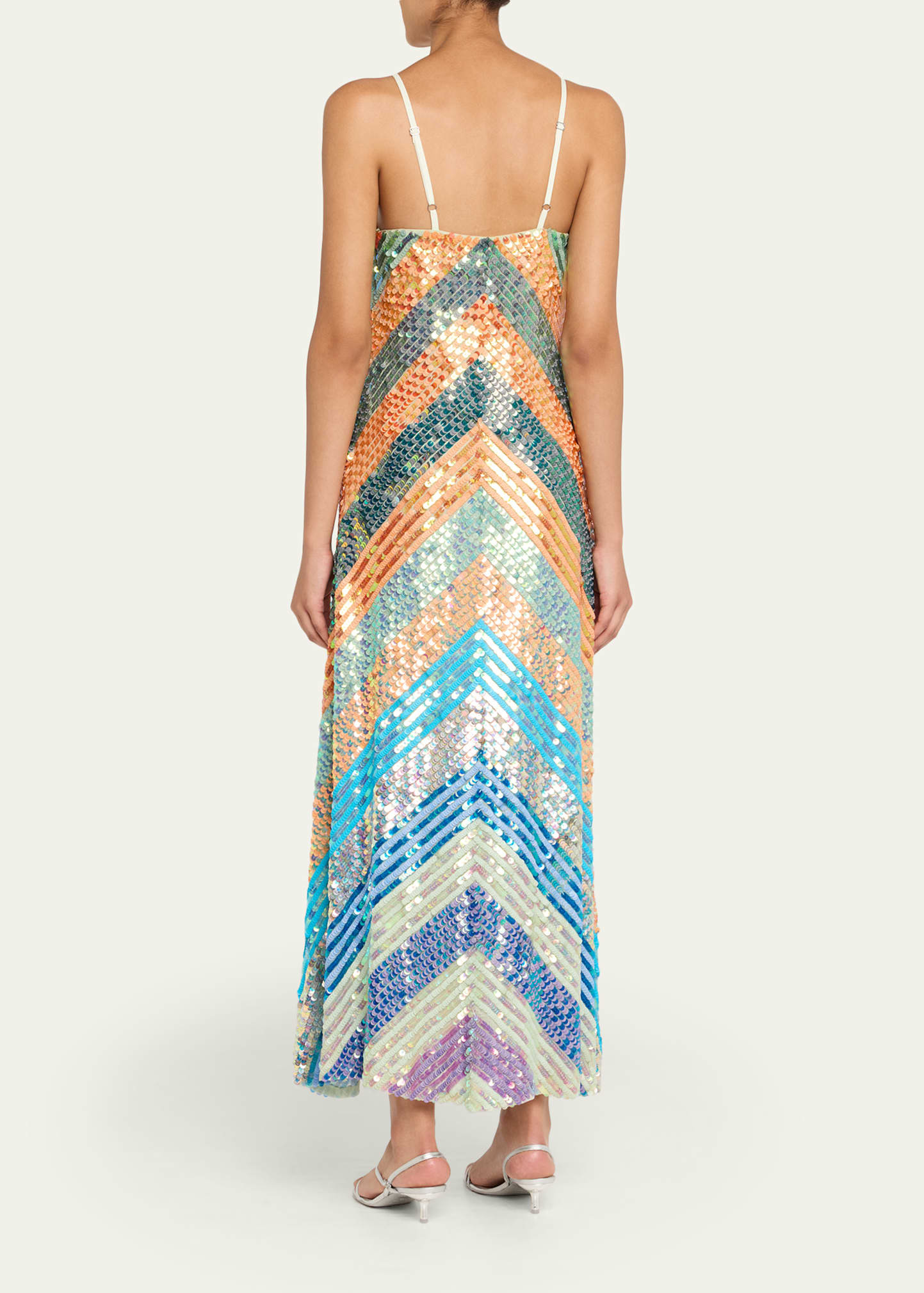 Chevron Sequined Bias Strapless Maxi Dress - 3