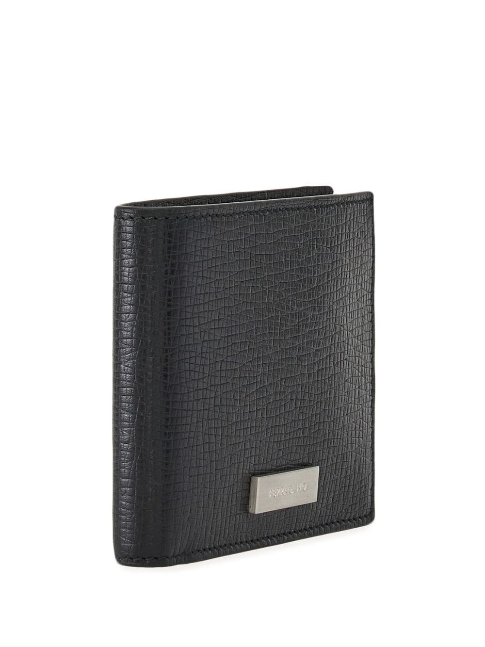 logo-plaque textured leather wallet - 3