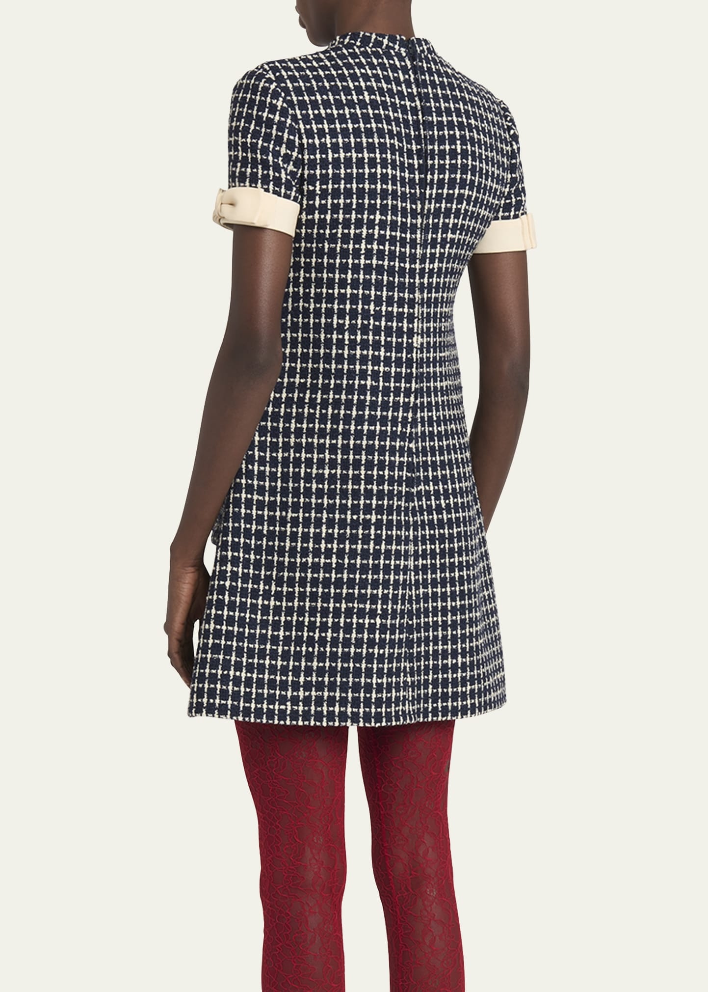 Bow-Embellished Boucle Mini Dress - 3