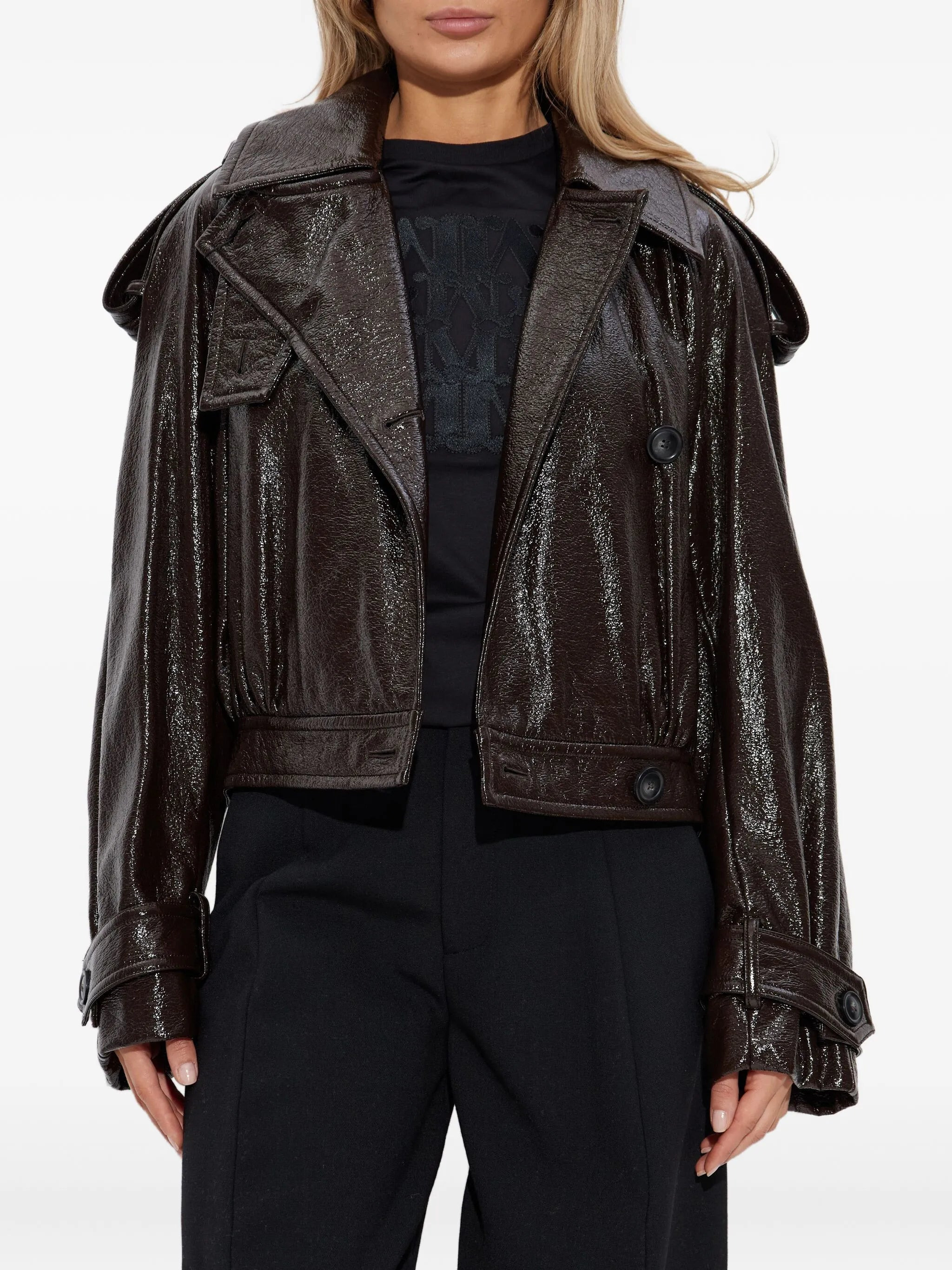 Sportmax Leather-effect Cuffed-sleeves Cropped Jacket - 5