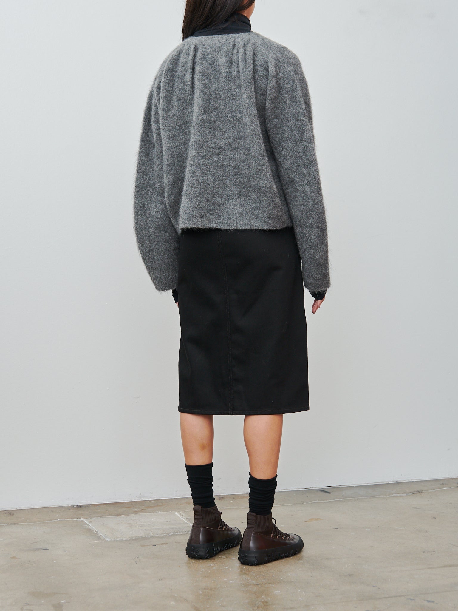 Straight Denim Skirt - Black - 4