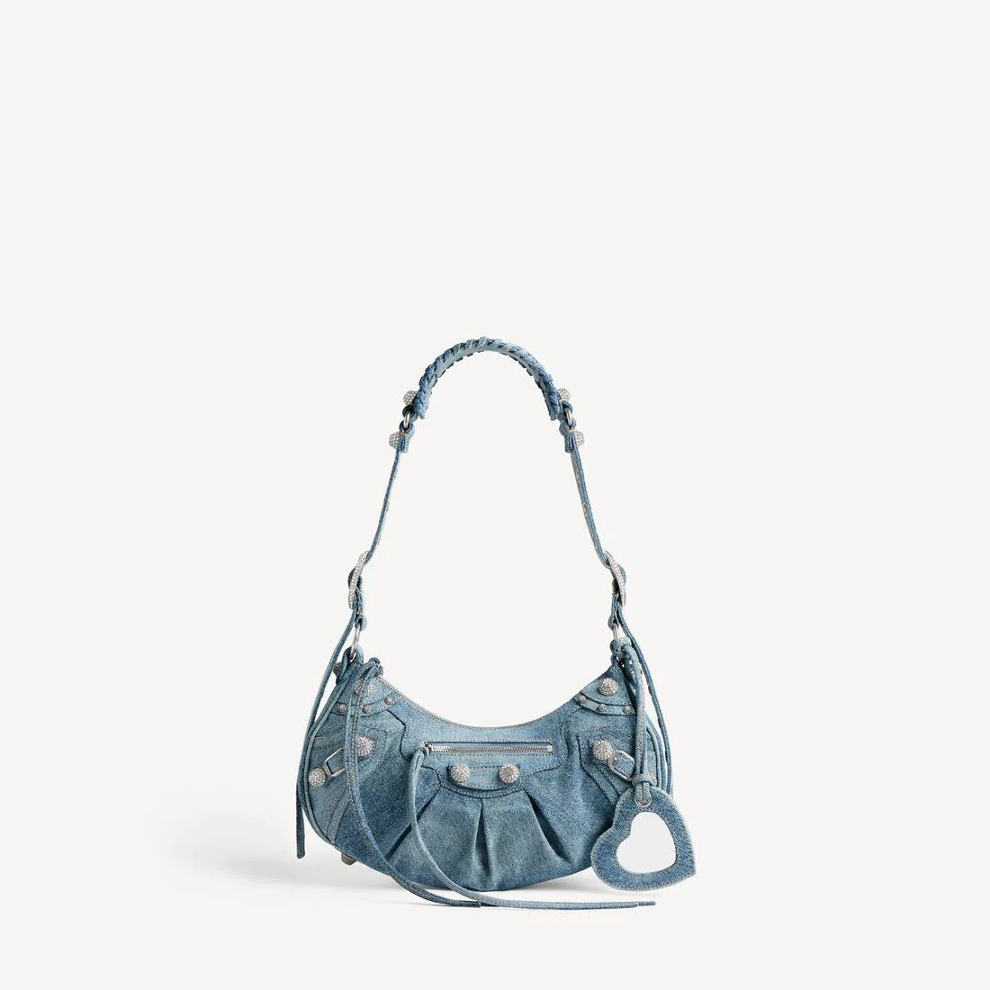 Women's Le Cagole Small Shoulder Bag In Denim With Rhinestones in Blue - 1
