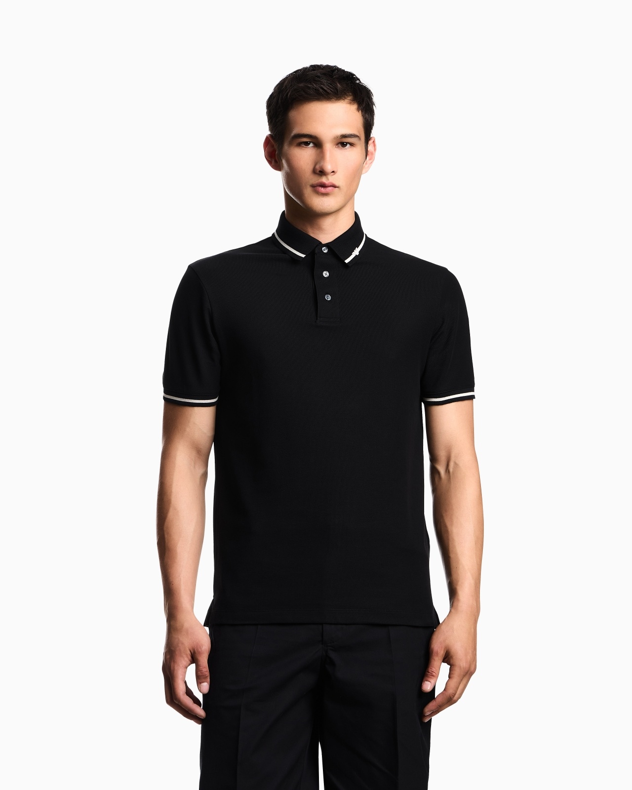 PIQUÉ POLO SHIRT WITH MICRO EAGLE EMBROIDERY AND TRIM - 4