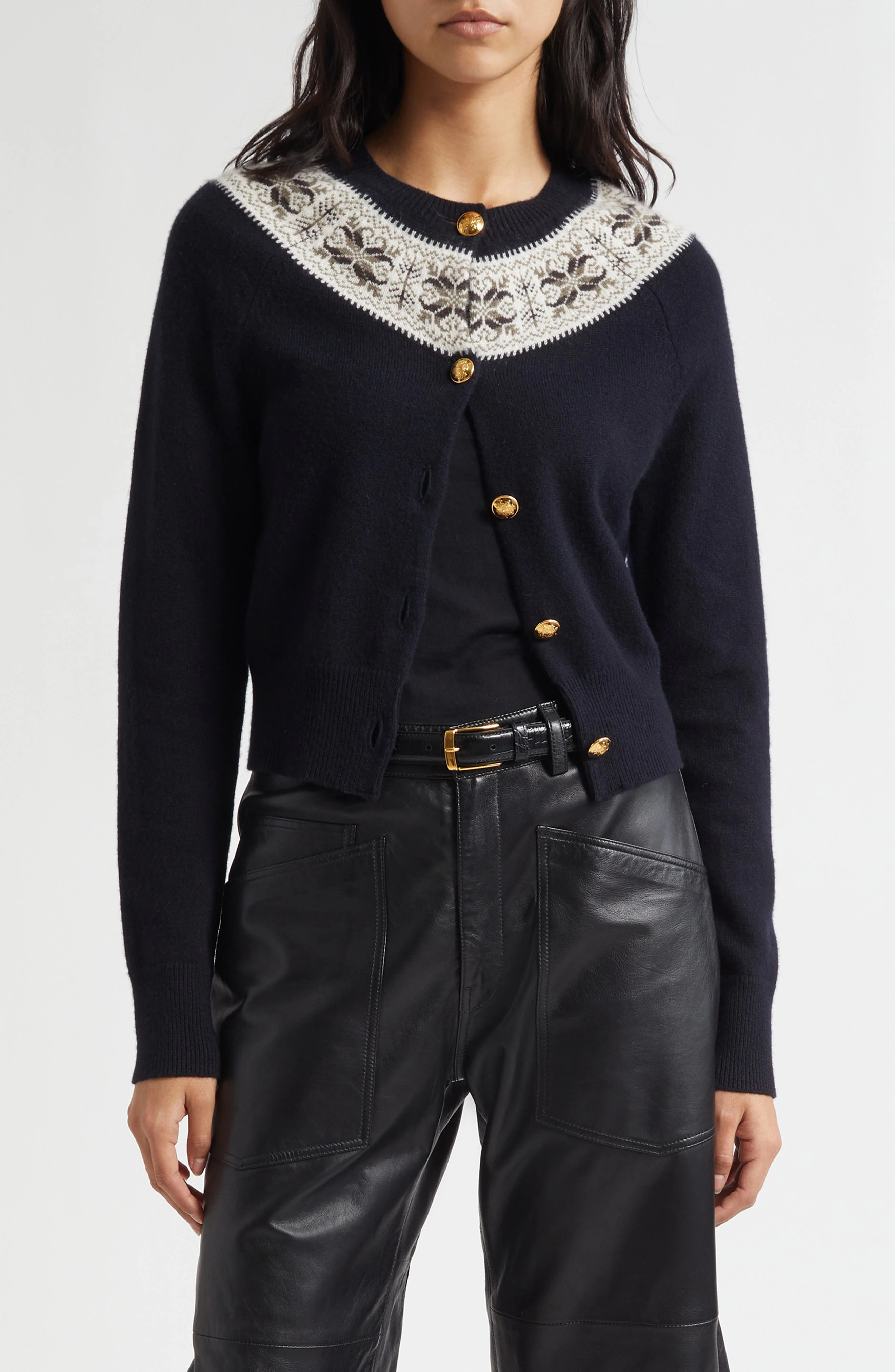 Nili Lotan Josefa Cashmere Cardigan in Dark Navy Fair Isle at Nordstrom - 1