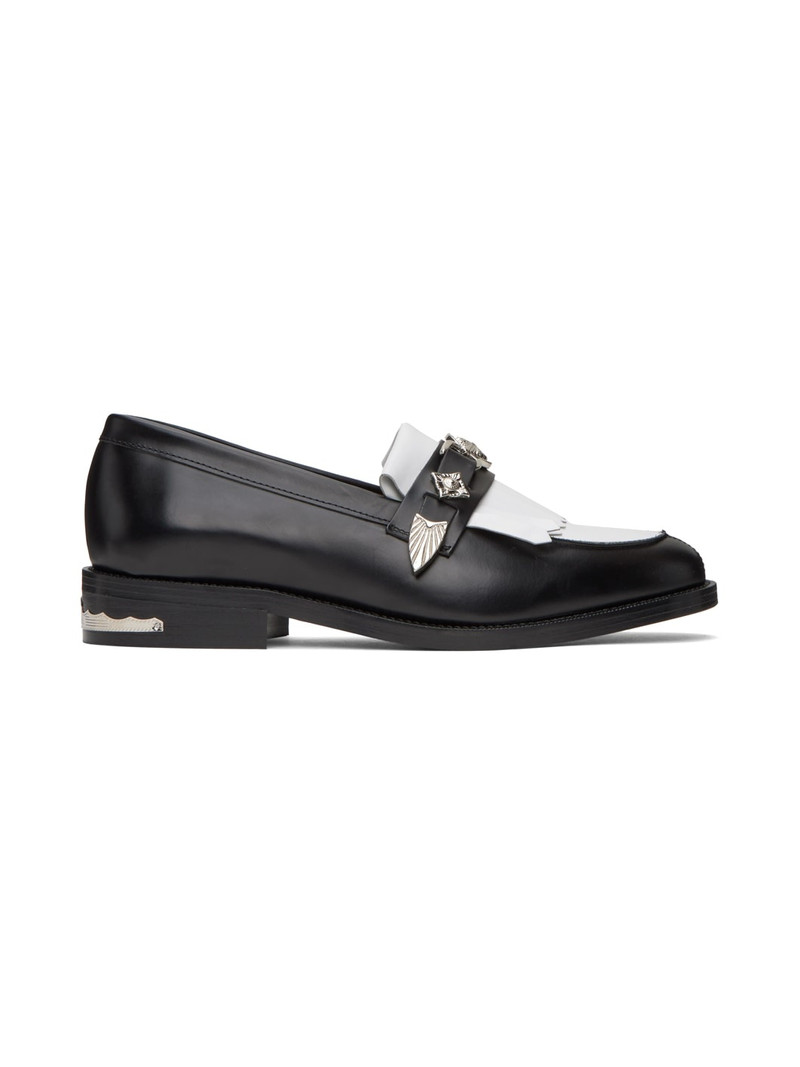 Black & White Leather Loafers - 1