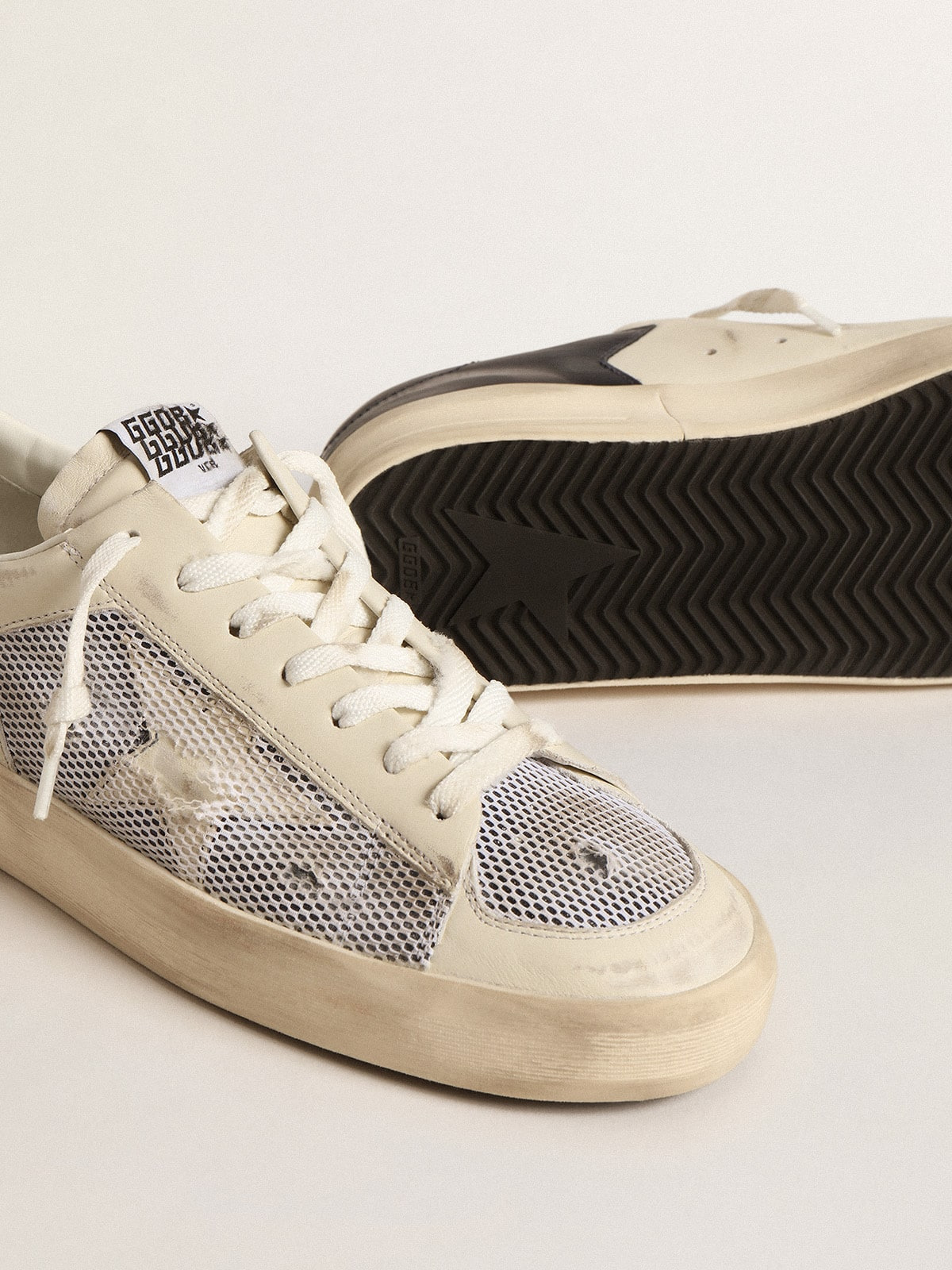 Stardan in white leather and mesh with blue metallic heel tab - 4