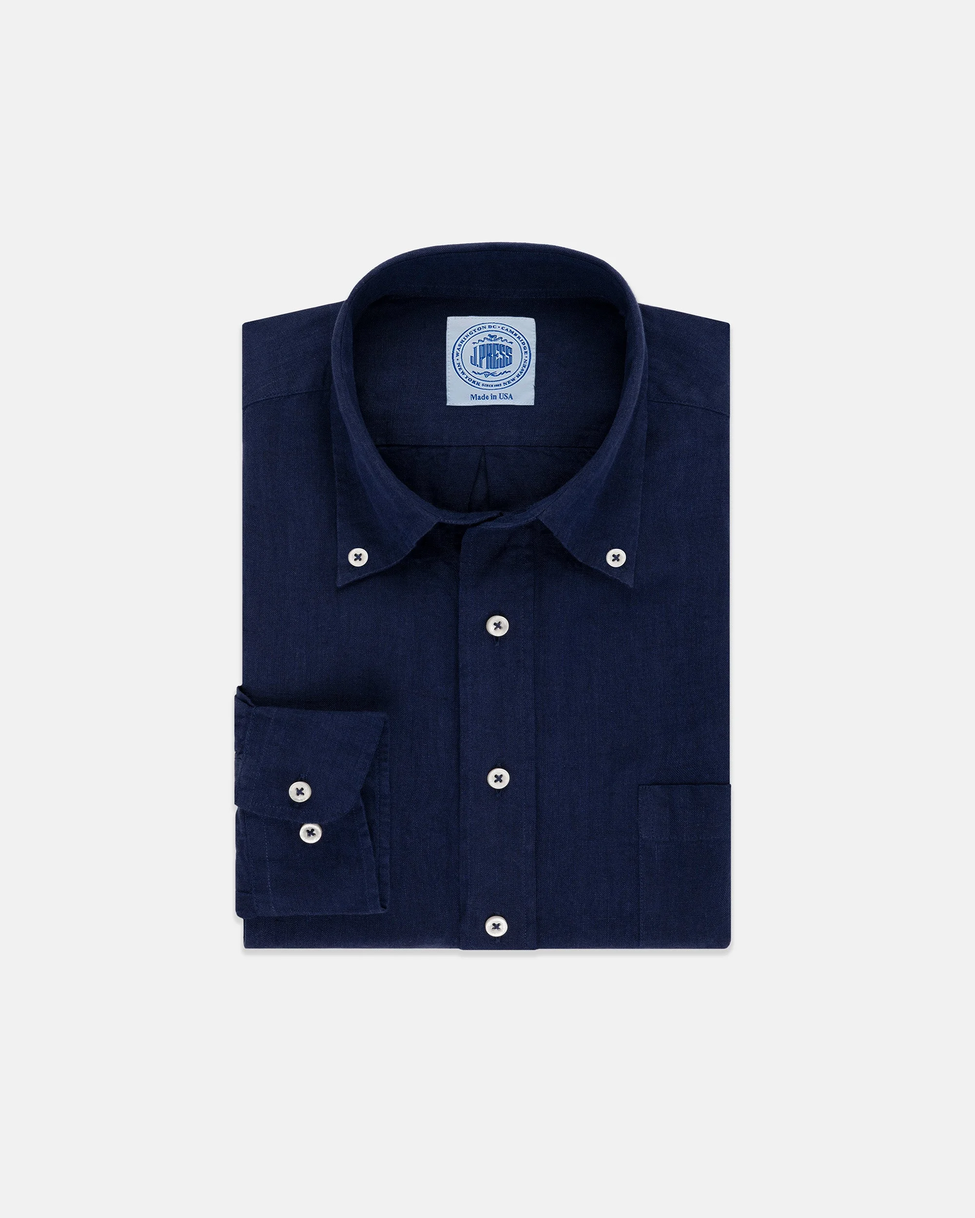SOLID NAVY LINEN SPORT SHIRT - CLASSIC FIT - 1