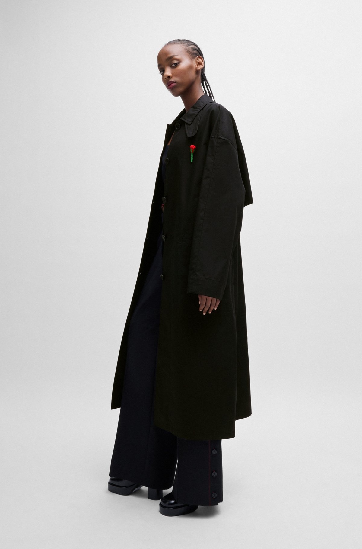 HUGO X LES BENJAMINS TRENCH COAT WITH BEADED ROSE BROOCH - 2