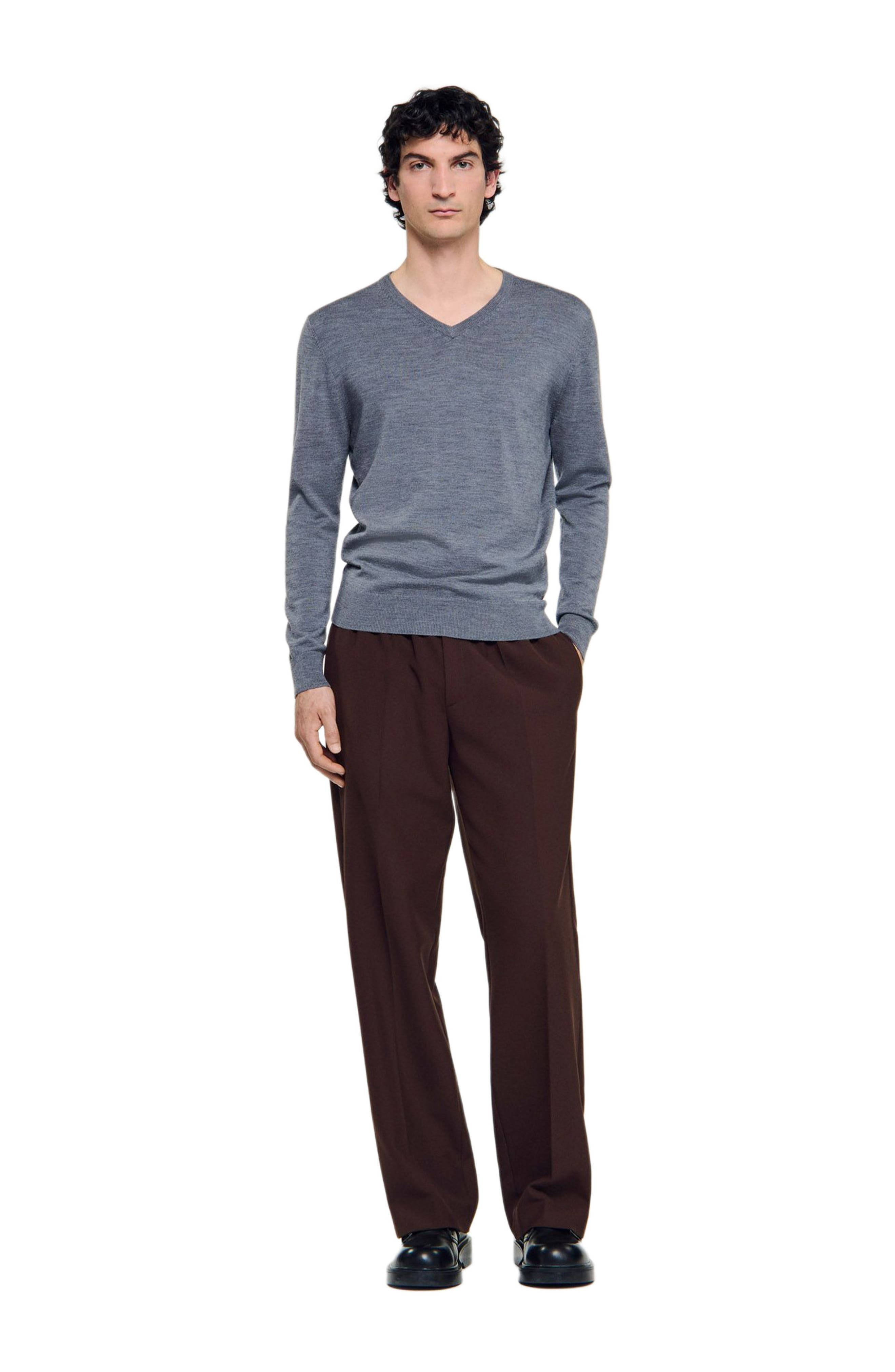 SANDRO Fine wool sweater in Light Grey Chine at Nordstrom - 5