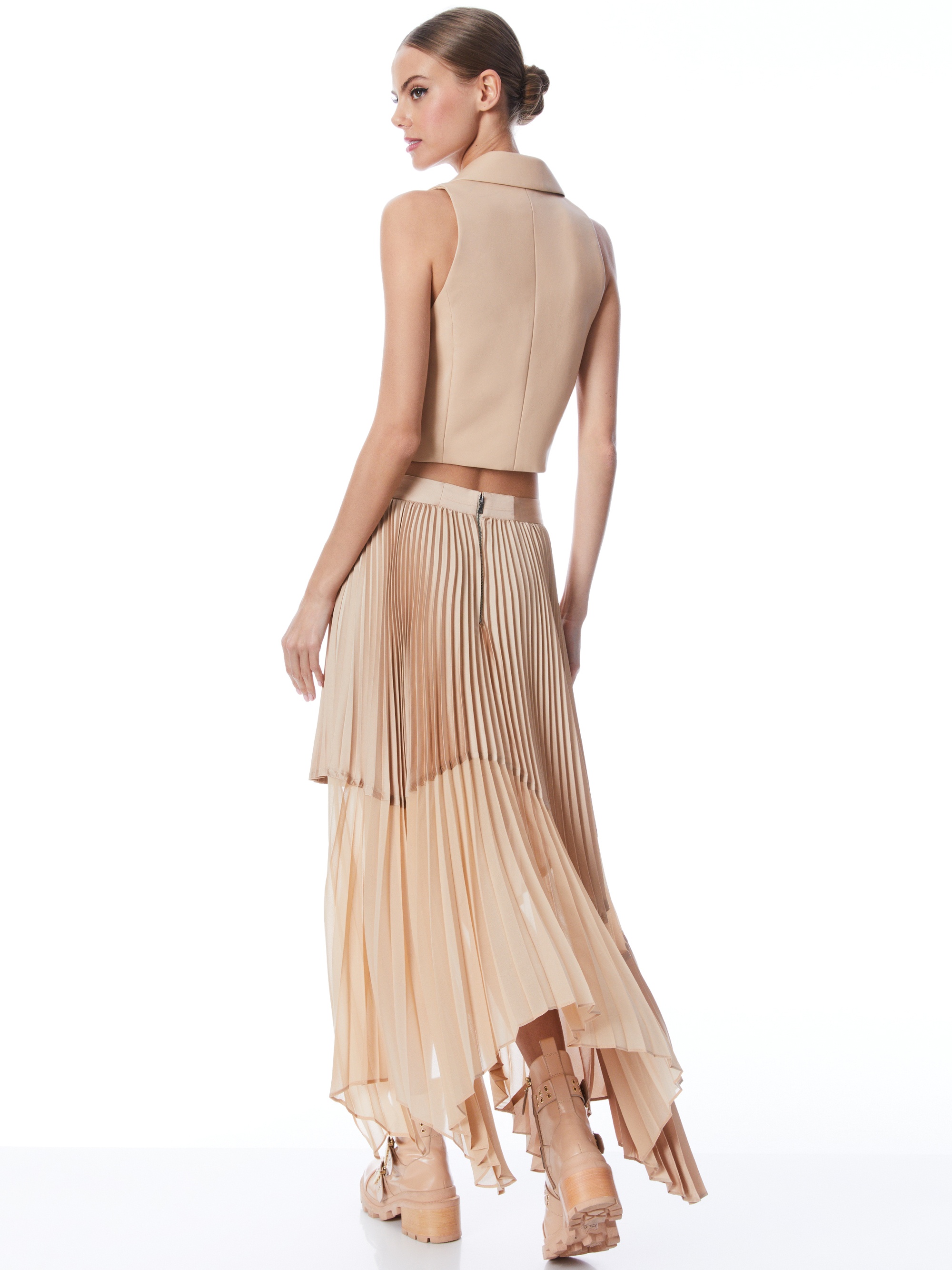 FRALEY SUNBURST PLEATED ASYMMETRIC MIDI SKIRT - 3