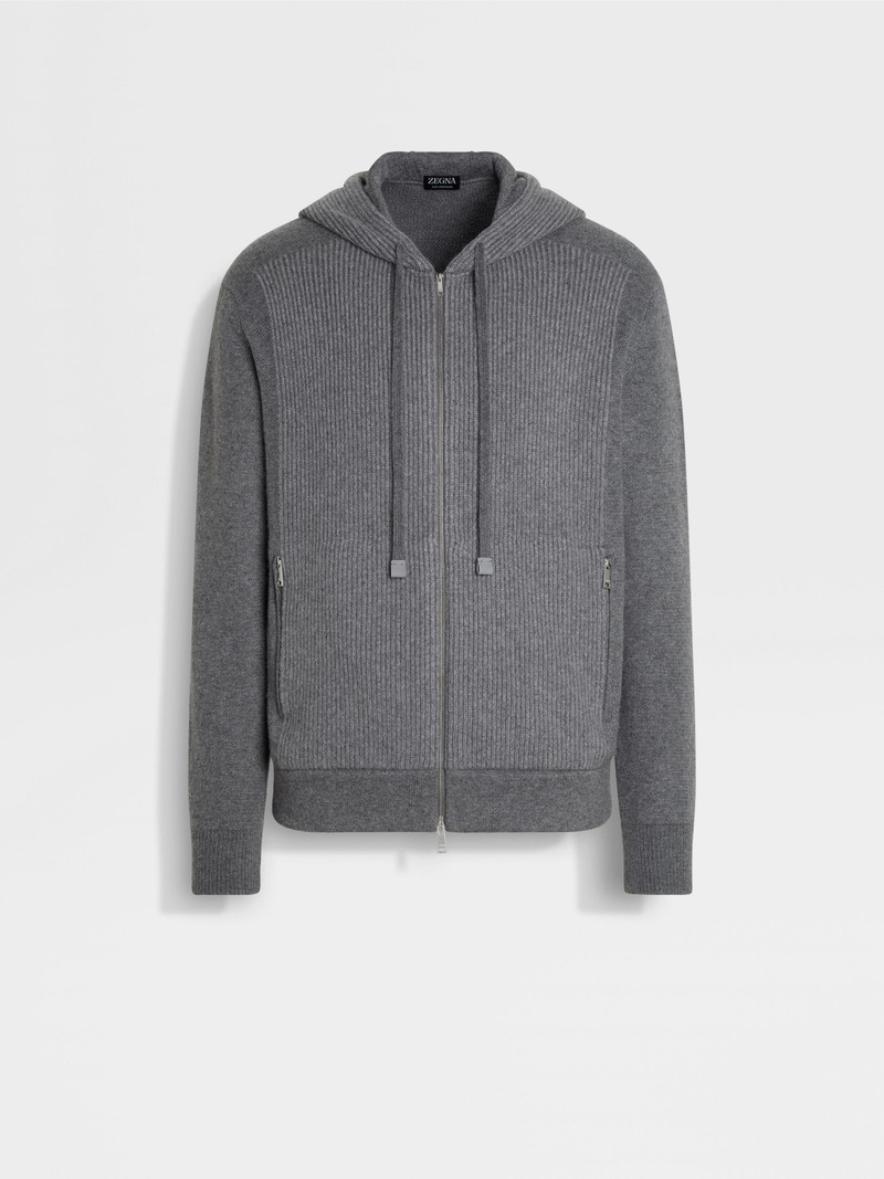 GREY MÉLANGE OASI CASHMERE FULL ZIP HOODIE 1