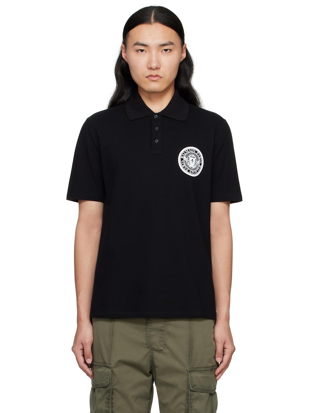 Black Cotton Coin Print Polo - 1