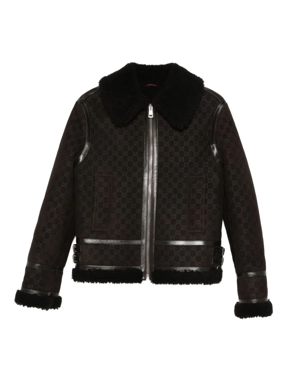 shearling-collar leather jacket - 1