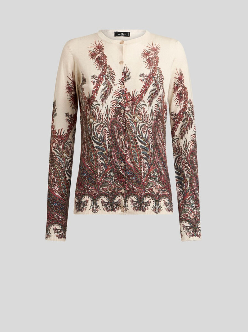 SILK AND CASHMERE CARDIGAN WITH PLACED PRINT 1