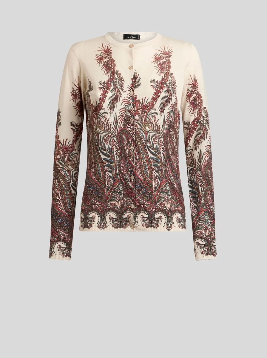 SILK AND CASHMERE CARDIGAN WITH PLACED PRINT - 1
