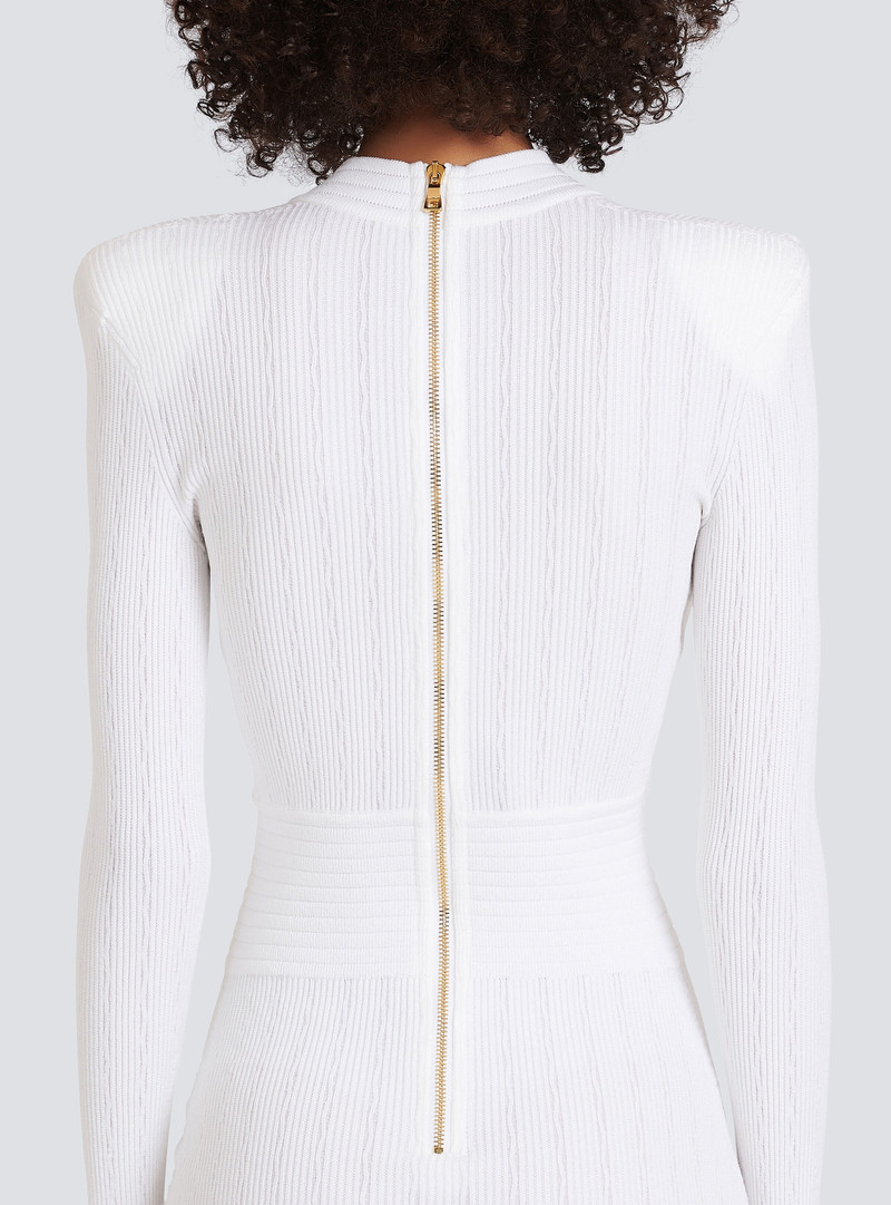Short eco-designed knit dress with gold-tone buttons 8