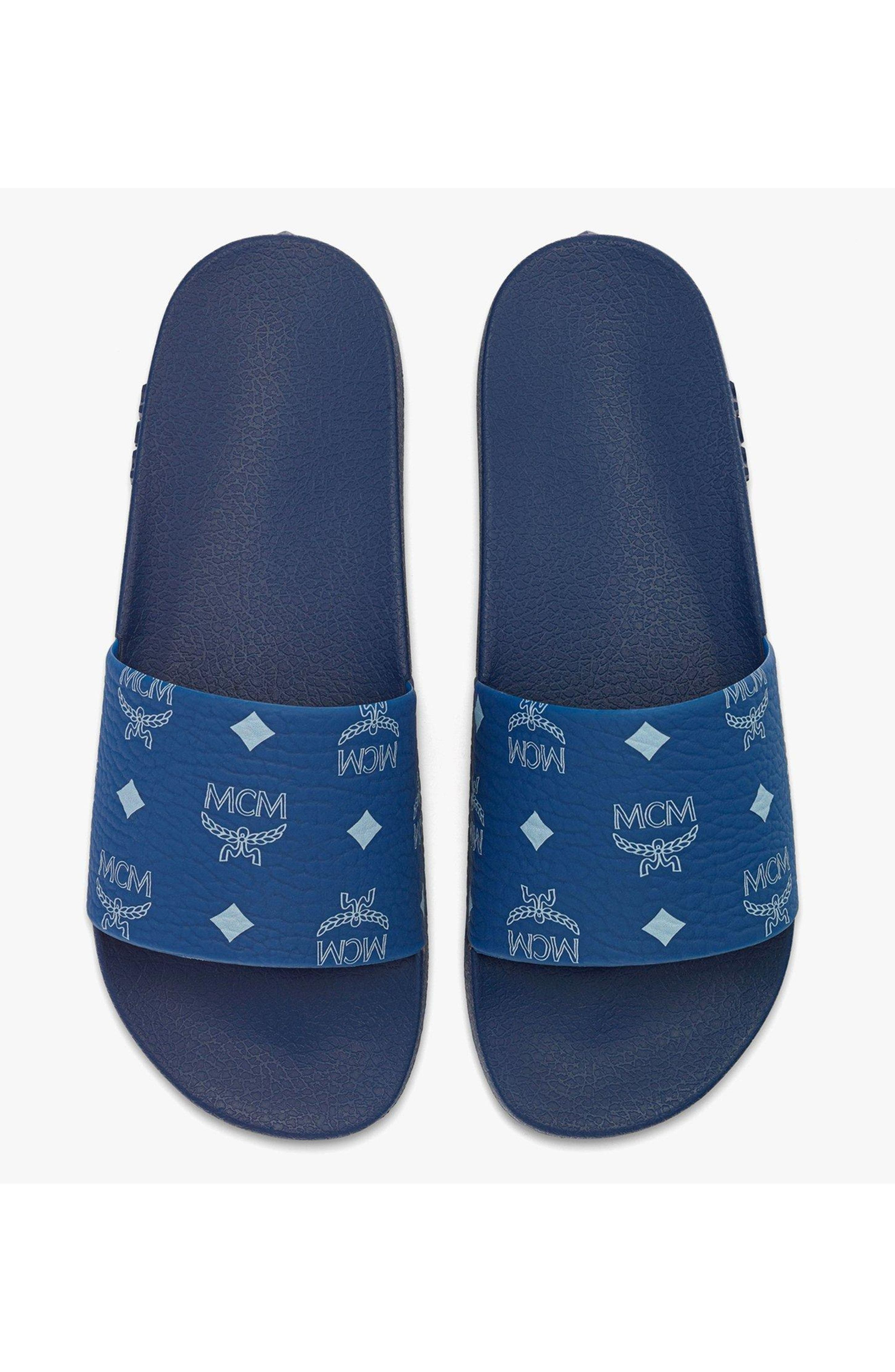 MCM Men's Monogram Print Rubber Slides in Blue at Nordstrom - 5