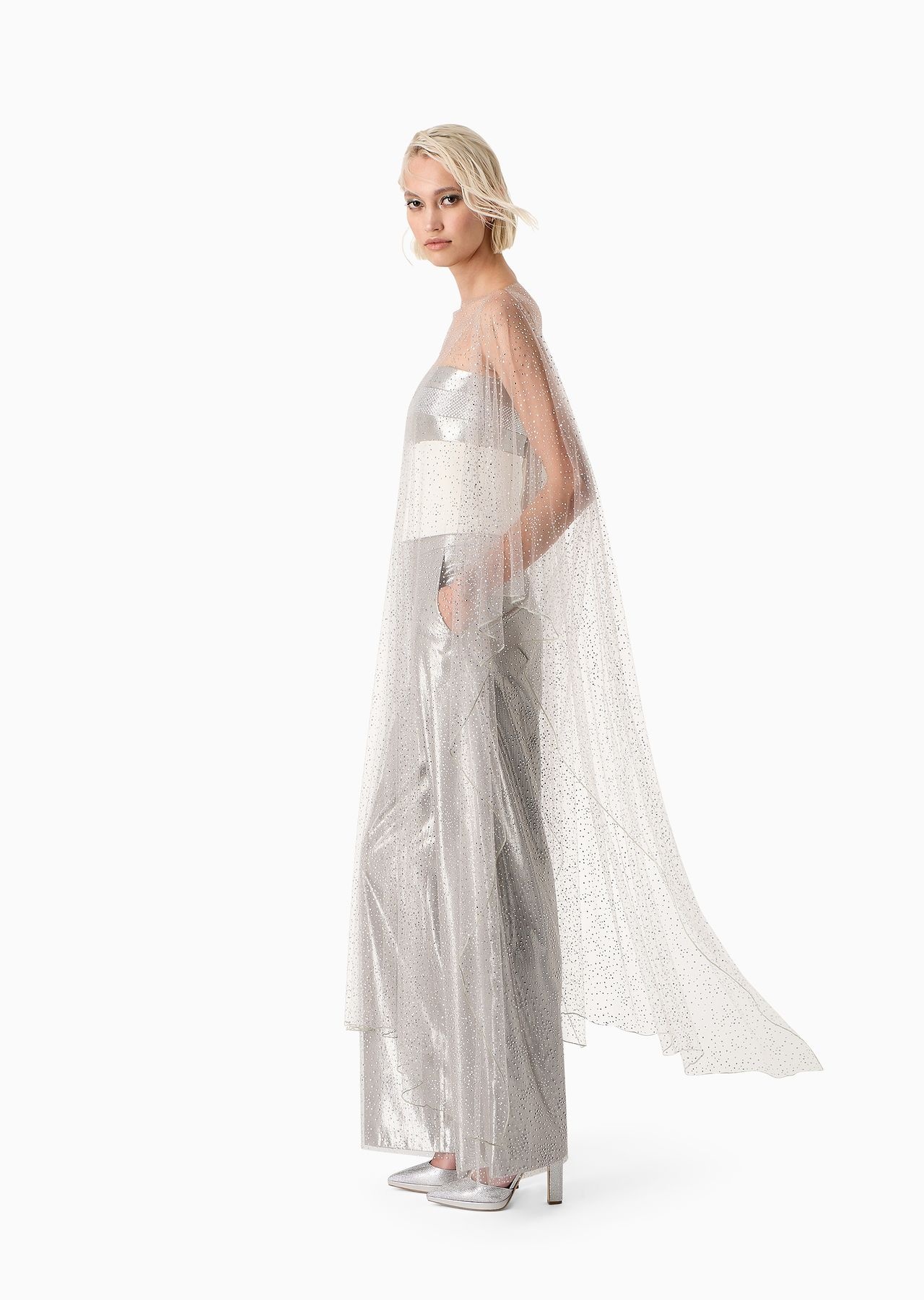 Short tulle cape with rhinestone embroidery - 2