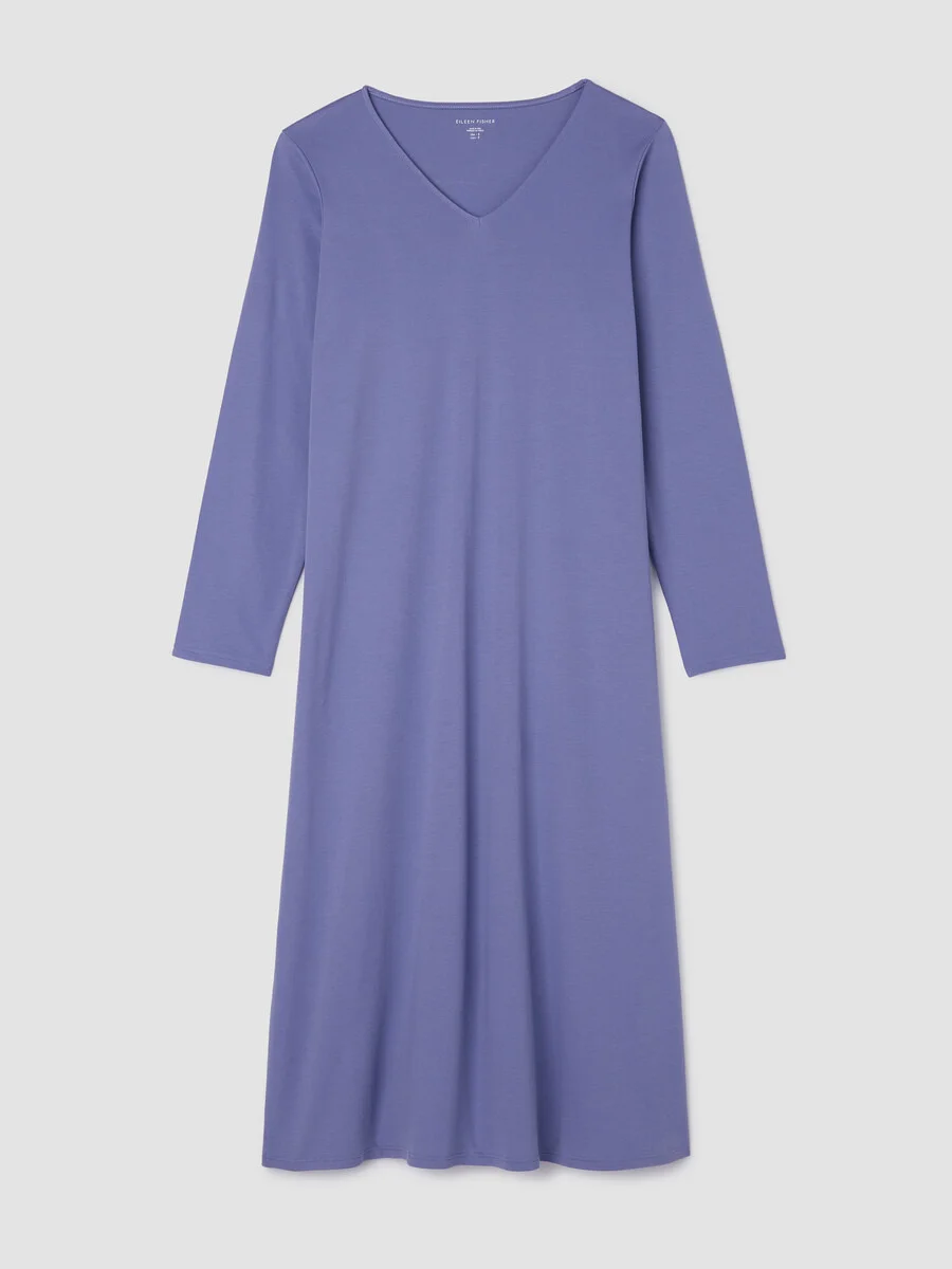 Organic Cotton Interlock V-Neck Sleep Dress - 1