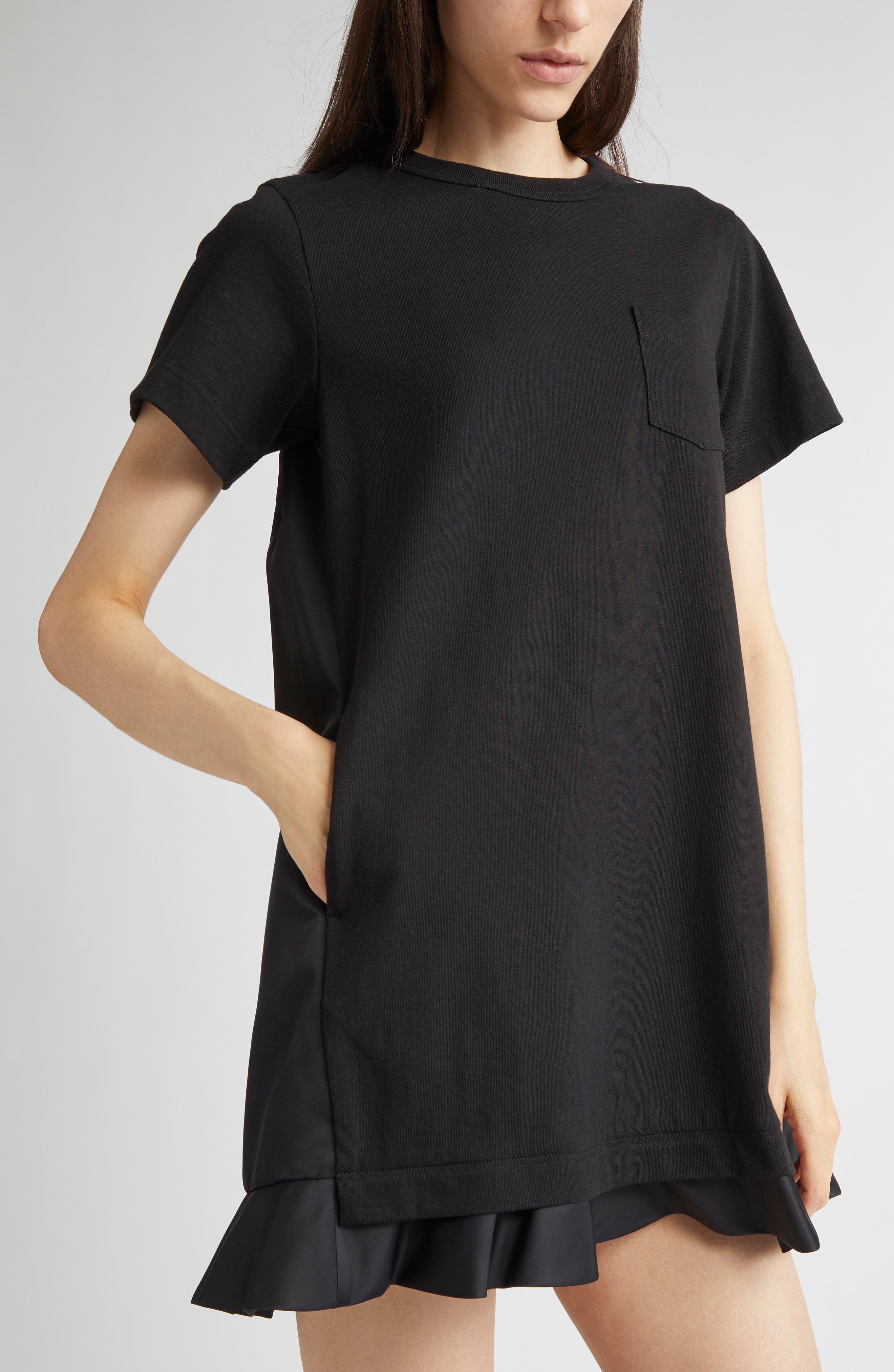 Sacai Nylon Twill & Cotton Jersey Minidress in Black at Nordstrom - 4