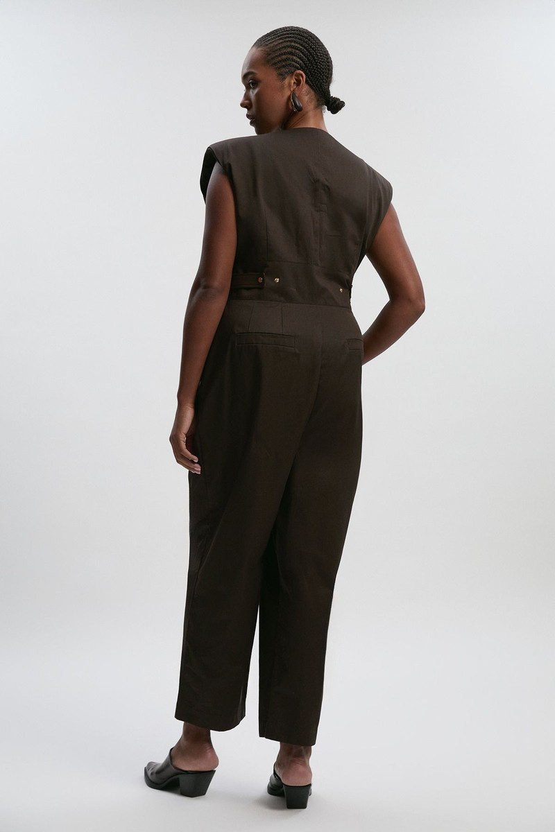 Plus Size Cotton & Faux Leather Tab Utility Jumpsuit 5
