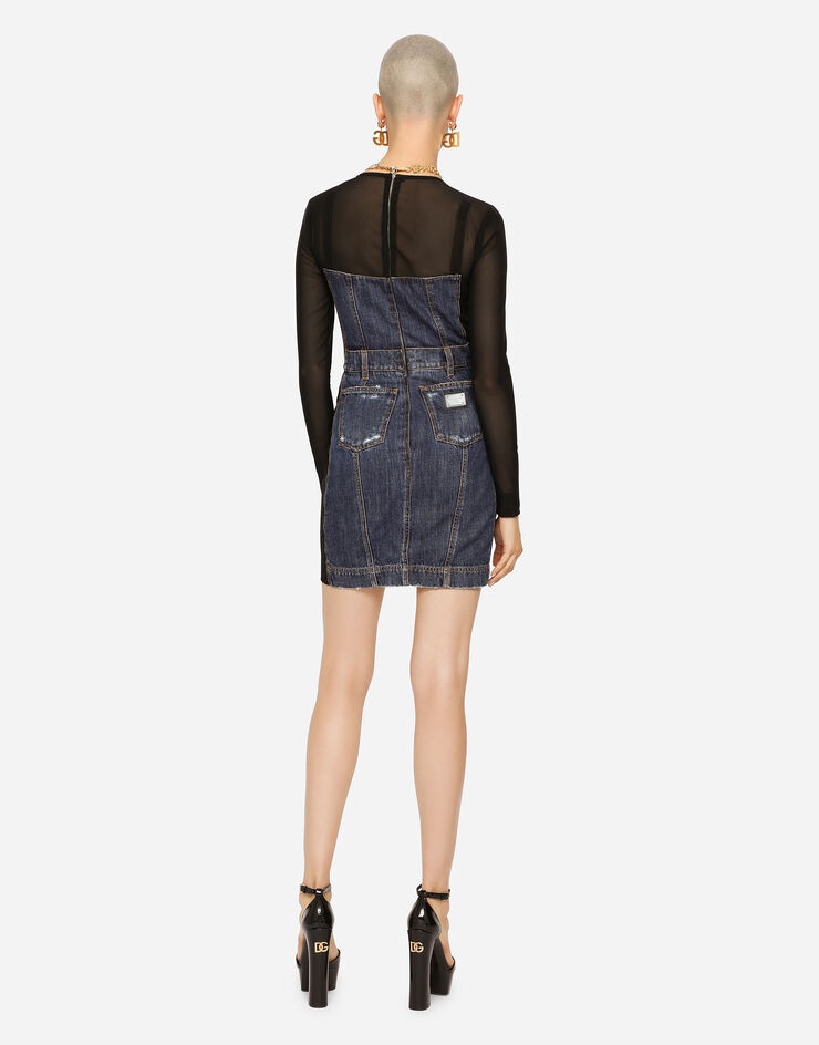 Short patchwork denim and tulle dress - 5