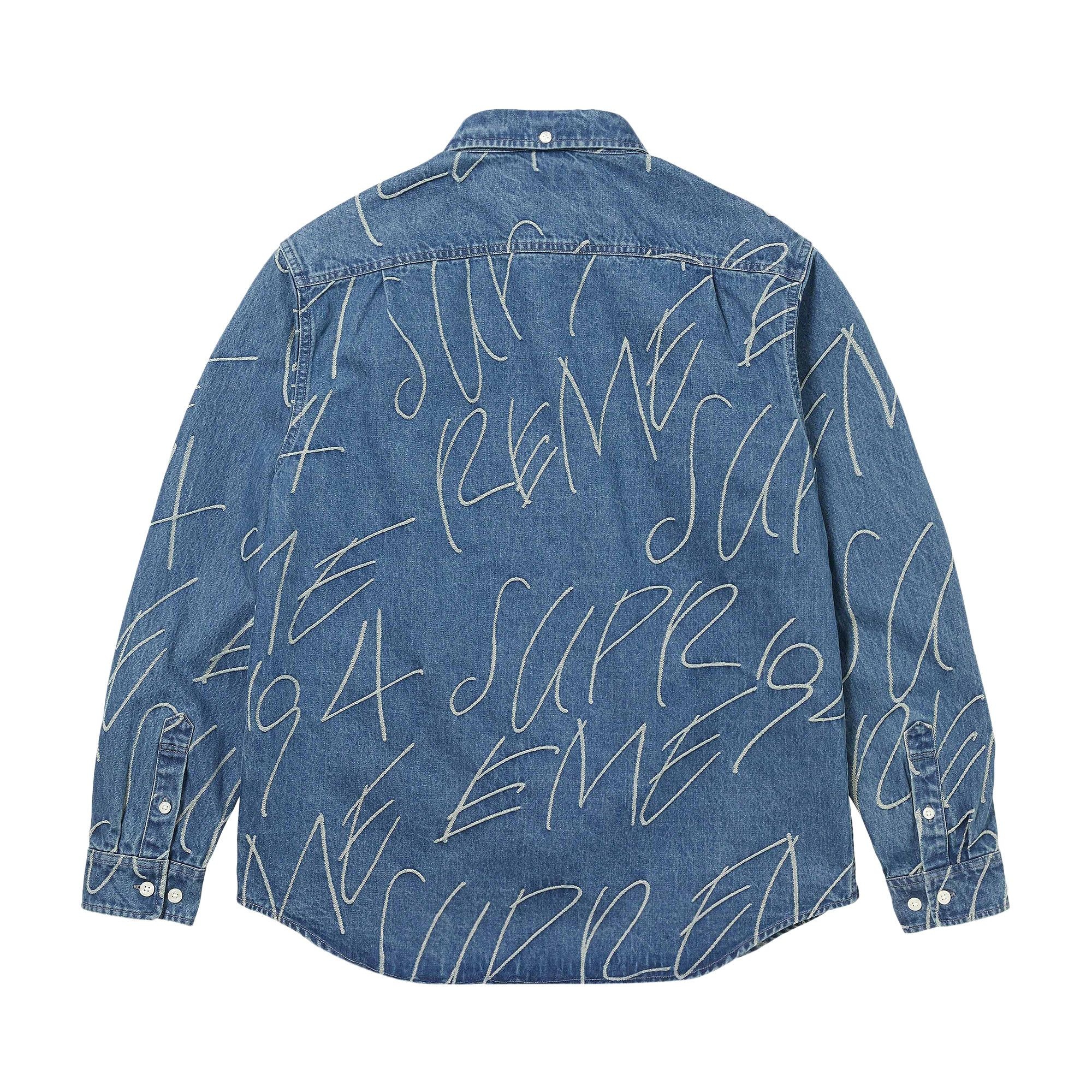 Supreme Handwriting Jacquard Denim Shirt 'Washed Indigo' - 2