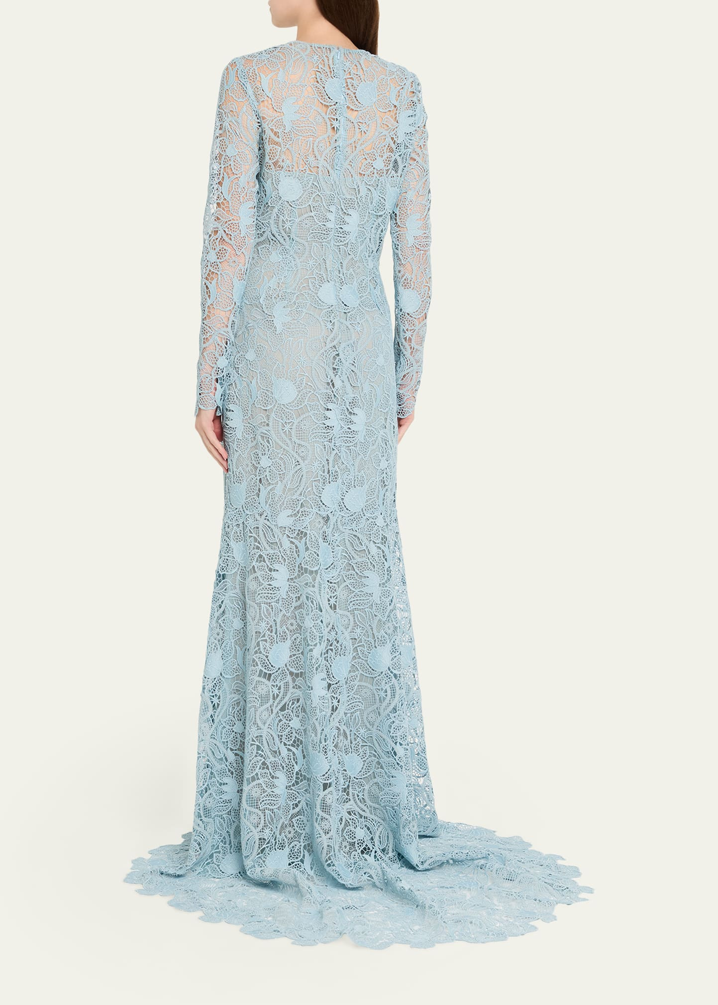 Long-Sleeve Corded Botanical Guipure Gown - 3